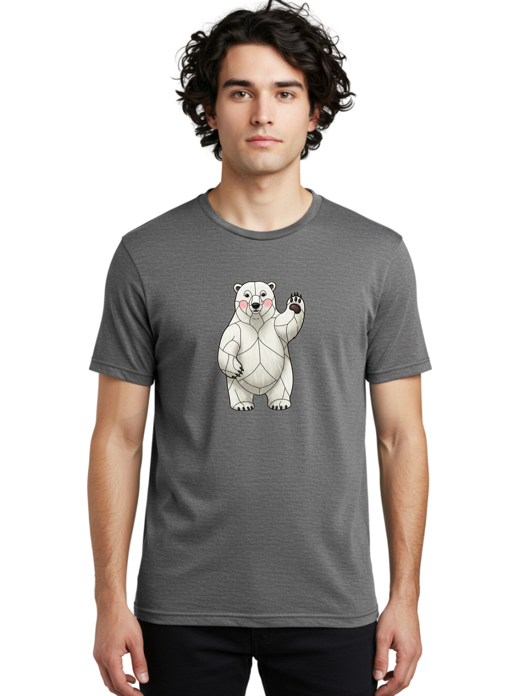 Paper-Polar-Bear-1 Men'S Graphic Tee, 100% Cotton, Comfortable Casual Summer Wear, Machine Washable, Paper Craft Polar Bear, Origami Bear, White Bear, Cartoon Bear, Friendly Bear, Waving Bear, Folded Paper Art, Cute Bear, Playful Bear, Bae628