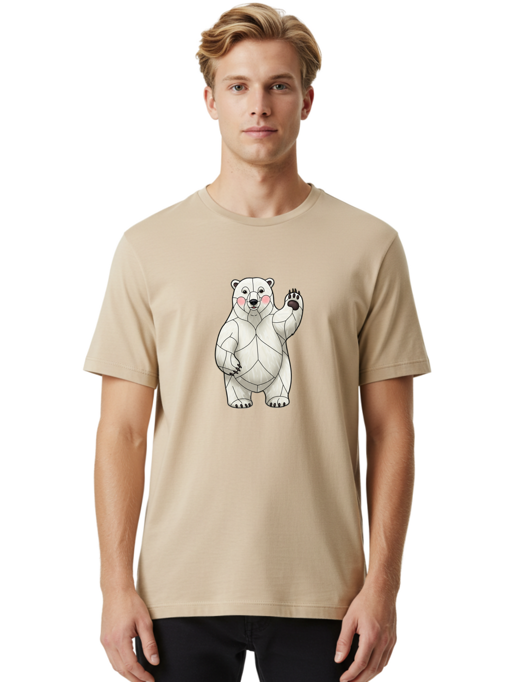 Paper-Polar-Bear-1 Men'S Graphic Tee, 100% Cotton, Comfortable Casual Summer Wear, Machine Washable, Paper Craft Polar Bear, Origami Bear, White Bear, Cartoon Bear, Friendly Bear, Waving Bear, Folded Paper Art, Cute Bear, Playful Bear, Bae628