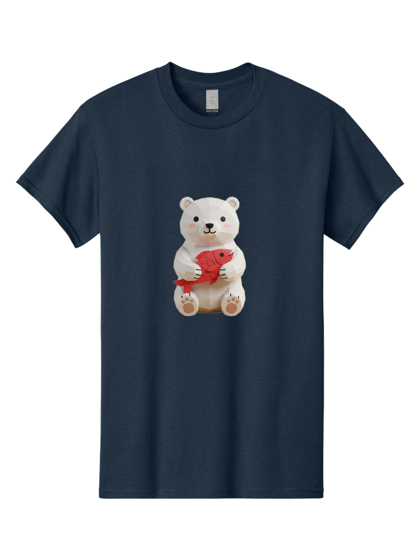 Paper-Polar-Bear Men'S Graphic Tee, 100% Cotton, Comfortable Casual Summer Wear, Machine Washable, White Polar Bear, Cute Cartoon, Red Fish, Kawaii Animals, Playful Illustration, 3D Art, Digital Character, Adorable, Holding Fish Bae629