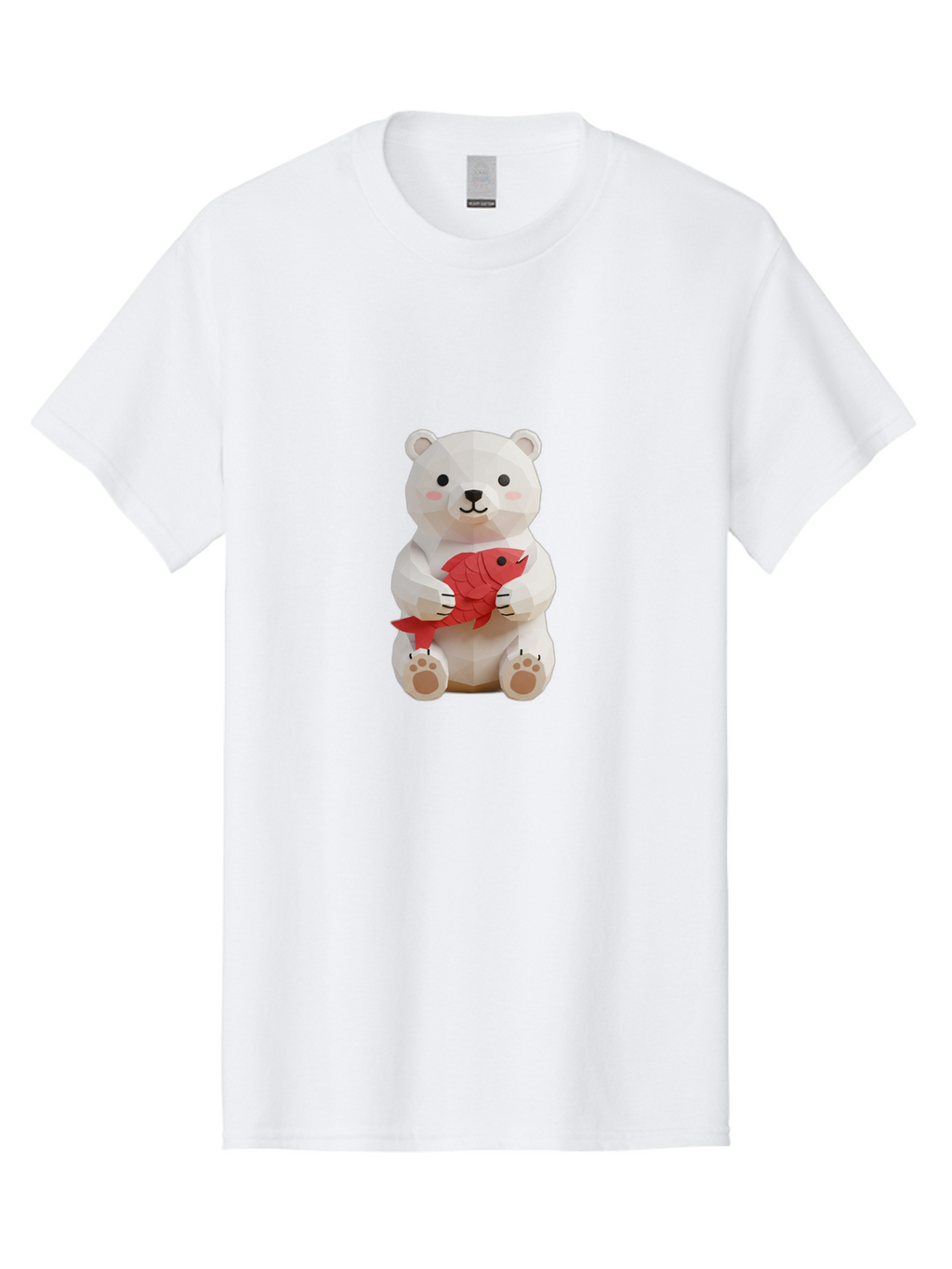 Paper-Polar-Bear Men'S Graphic Tee, 100% Cotton, Comfortable Casual Summer Wear, Machine Washable, White Polar Bear, Cute Cartoon, Red Fish, Kawaii Animals, Playful Illustration, 3D Art, Digital Character, Adorable, Holding Fish Bae629