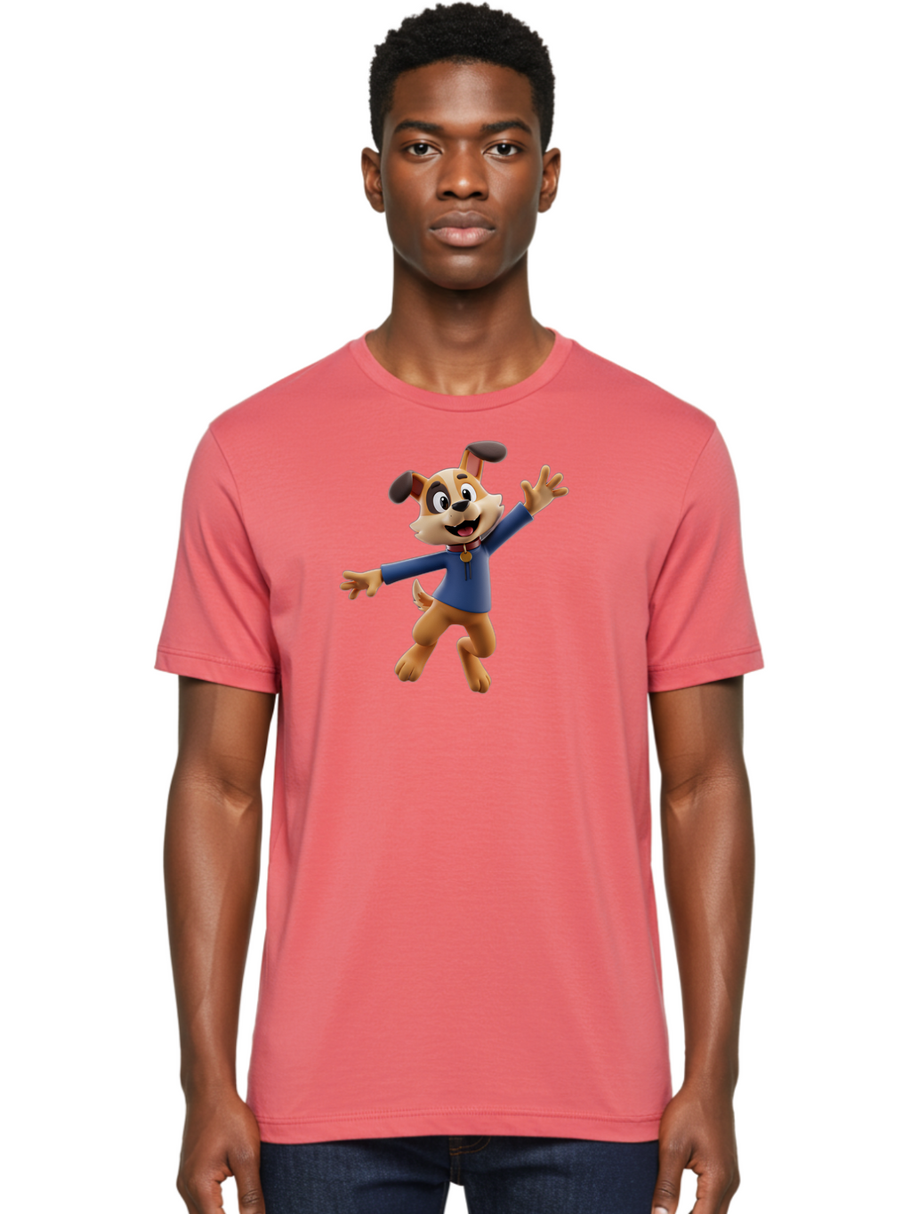 Paw-Patrol Men'S Graphic Tee, 100% Cotton, Comfortable Casual Summer Wear, Machine Washable, Cartoon Dog, Happy Dog, Dog Character, Playful Pup, Paw Patrol Mascot, Dog In Blue Shirt, Animated Canine, Fun Loving Dog, Dog With Outstretched Arms Bae630