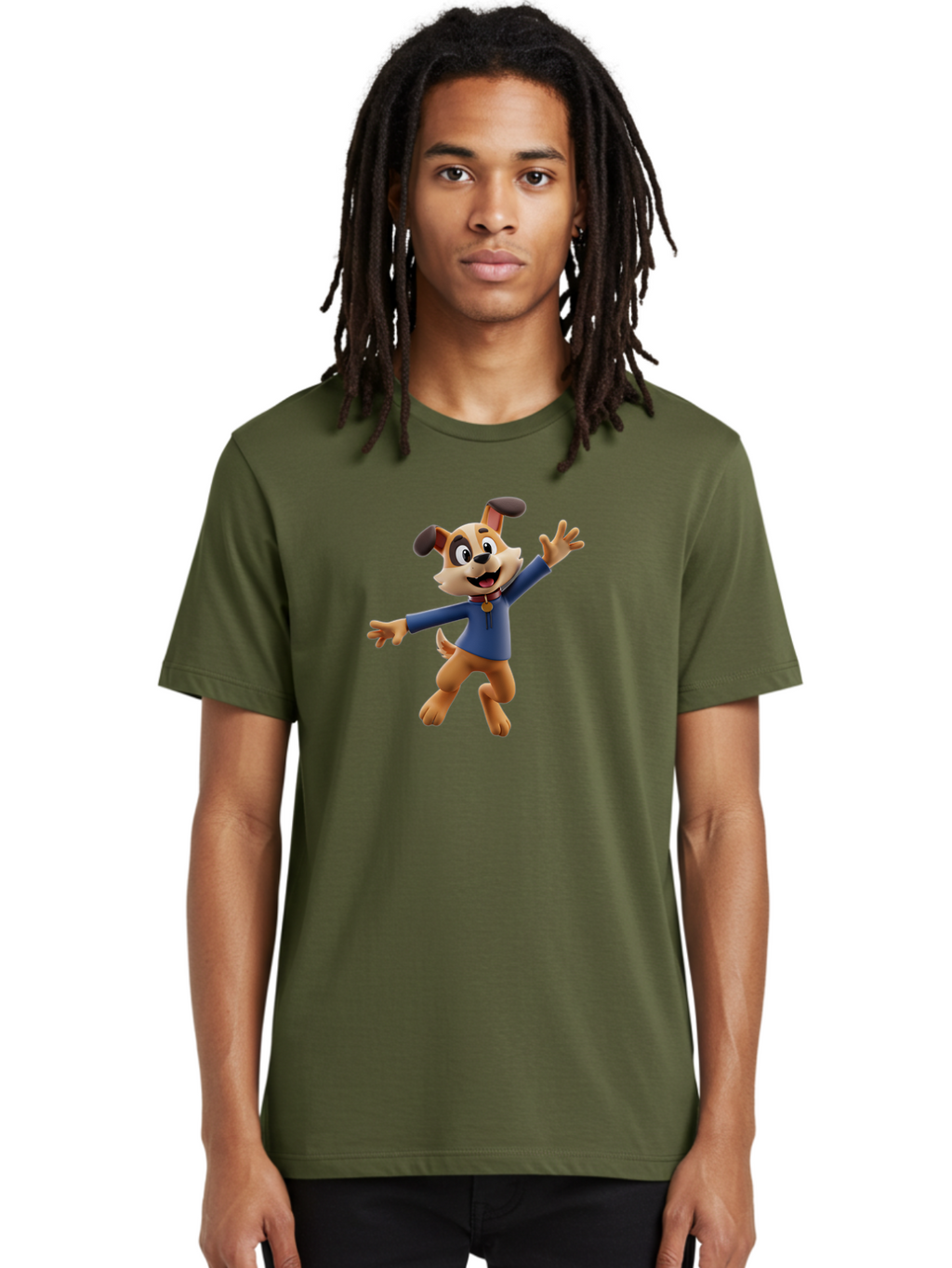 Paw-Patrol Men'S Graphic Tee, 100% Cotton, Comfortable Casual Summer Wear, Machine Washable, Cartoon Dog, Happy Dog, Dog Character, Playful Pup, Paw Patrol Mascot, Dog In Blue Shirt, Animated Canine, Fun Loving Dog, Dog With Outstretched Arms Bae630