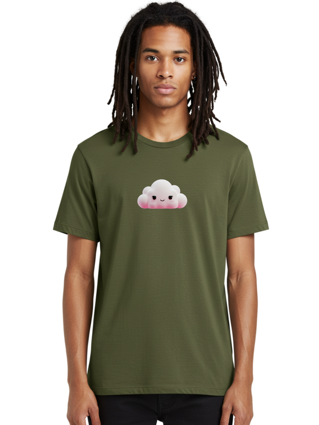 Pink-Cloud Men'S Graphic Tee, 100% Cotton, Comfortable Casual Summer Wear, Machine Washable, Kawaii Cloud, Cute Cartoon Character, Smiling Face, Fluffy White Cloud, Pastel Colors, Cheerful Design, Adorable Illustration, Fluffy Texture Bae634