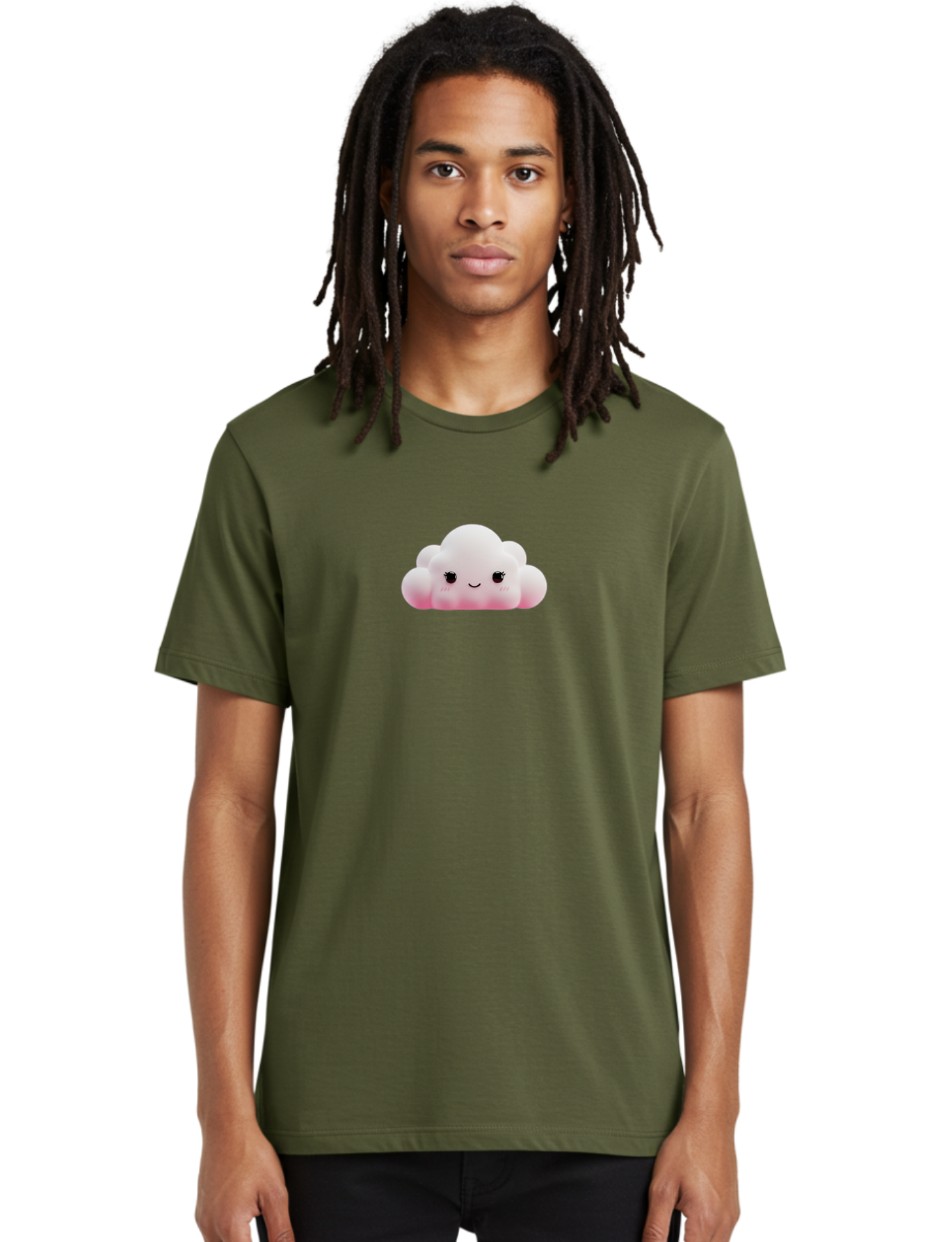 Pink-Cloud Men'S Graphic Tee, 100% Cotton, Comfortable Casual Summer Wear, Machine Washable, Kawaii Cloud, Cute Cartoon Character, Smiling Face, Fluffy White Cloud, Pastel Colors, Cheerful Design, Adorable Illustration, Fluffy Texture Bae634