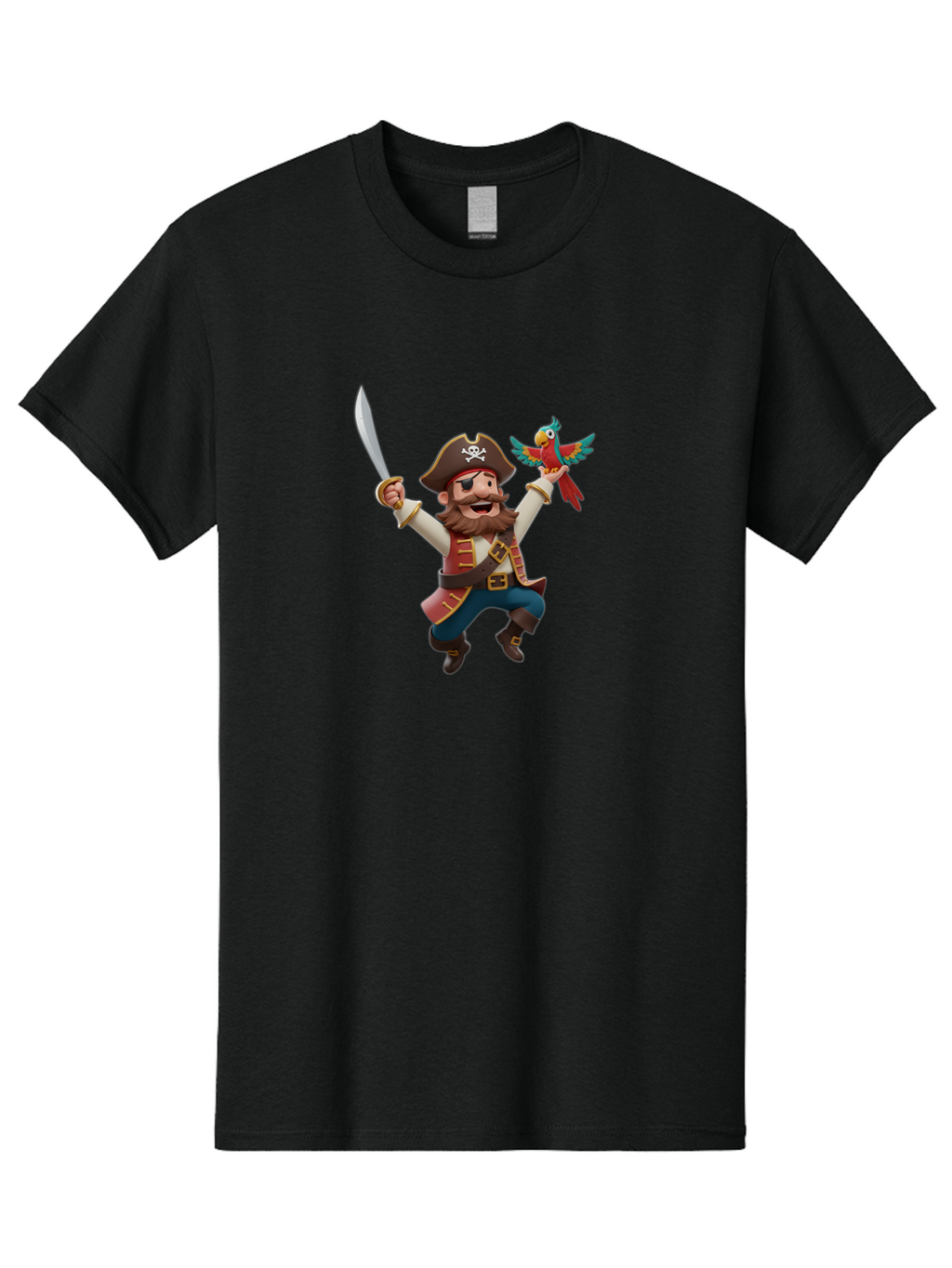 Pirate-And-Parrot Men'S Graphic Tee, 100% Cotton, Comfortable Casual Summer Wear, Machine Washable, Cartoon Pirate, Pirate With Parrot, Pirate Character, Pirate Costume, Pirate Accessories, Pirate Adventure, Swashbuckling Pirate, Pirate Life, Bae635