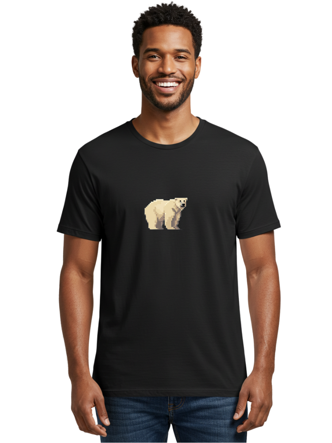 Pixel-Polar-Bear Men'S Graphic Tee, 100% Cotton, Comfortable Casual Summer Wear, Machine Washable, Pixel Art, Polar Bear, White Bear, Arctic Animal, Cartoon Style, Pixelated Graphics, Wildlife Illustration, Digital Art, Retro Aesthetic, Bae636