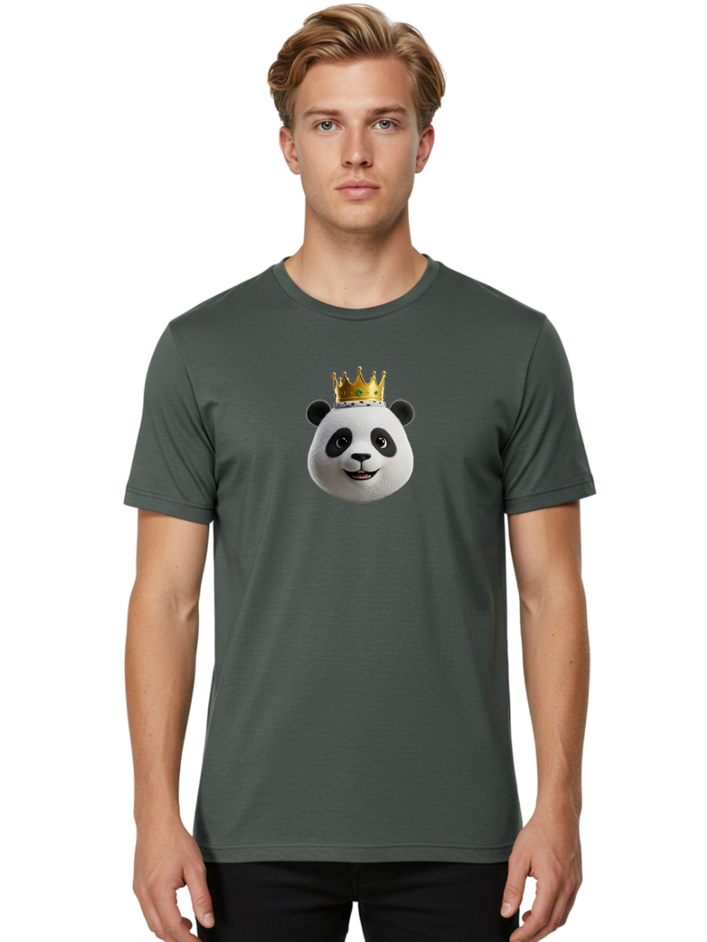 Po Men'S Graphic Tee, 100% Cotton, Comfortable Casual Summer Wear, Machine Washable, Kung Fu Panda, Po'S Face, Cartoon Panda, Crown Icon, Royal Treatment, Animated Character, Adorable Expression, Funny Face, King Of Pandas, Bae637