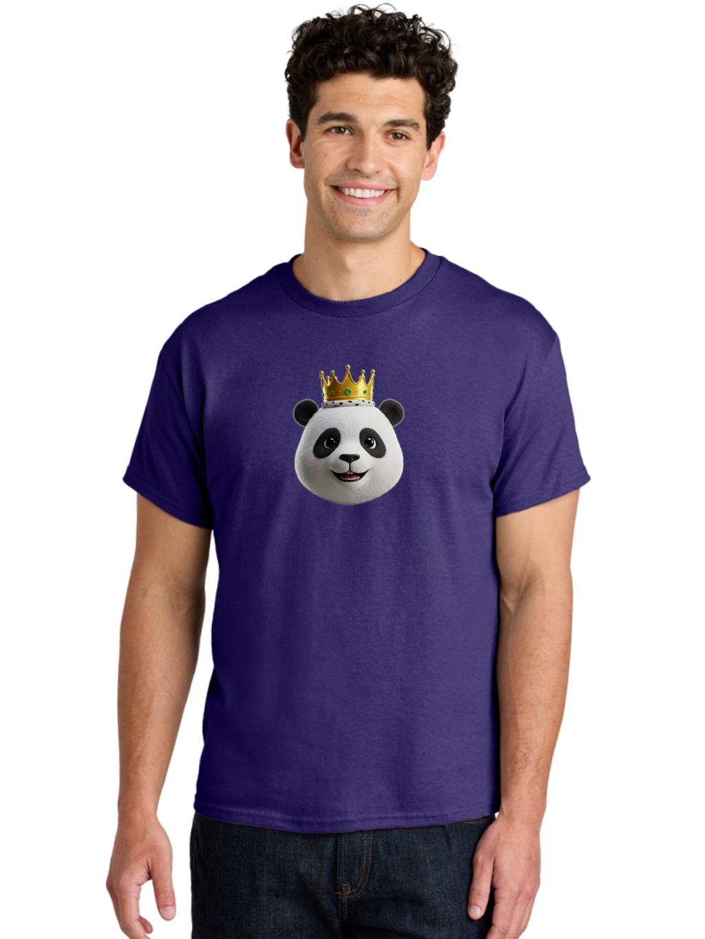 Po Men'S Graphic Tee, 100% Cotton, Comfortable Casual Summer Wear, Machine Washable, Kung Fu Panda, Po'S Face, Cartoon Panda, Crown Icon, Royal Treatment, Animated Character, Adorable Expression, Funny Face, King Of Pandas, Bae637