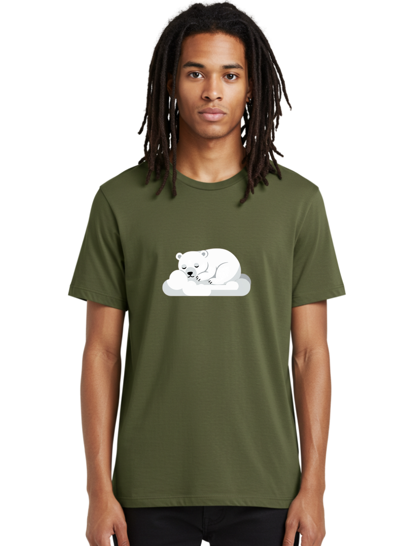 Polar-Bear-2 Men'S Graphic Tee, 100% Cotton, Comfortable Casual Summer Wear, Machine Washable, Sleeping Polar Bear, Cute Animal, Cartoon Character, Peaceful Slumber, Serene Atmosphere, Dreamy Clouds, Adorable Illustration, Calm And Relaxing Bae639