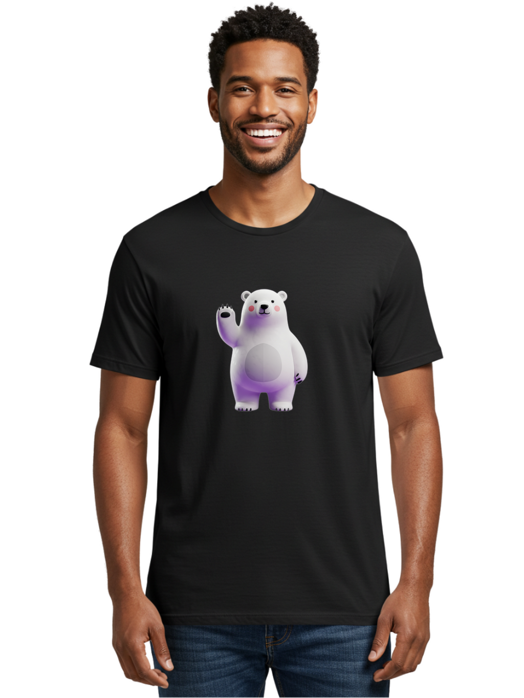 Polar-Bear-3 Men'S Graphic Tee, 100% Cotton, Comfortable Casual Summer Wear, Machine Washable, White Polar Bear, Cute Bear, Cartoon Character, Waving Paw, Friendly Animal, Lovable Creature, Adorable Bear, Digital Illustration, Kawaii Art Bae640