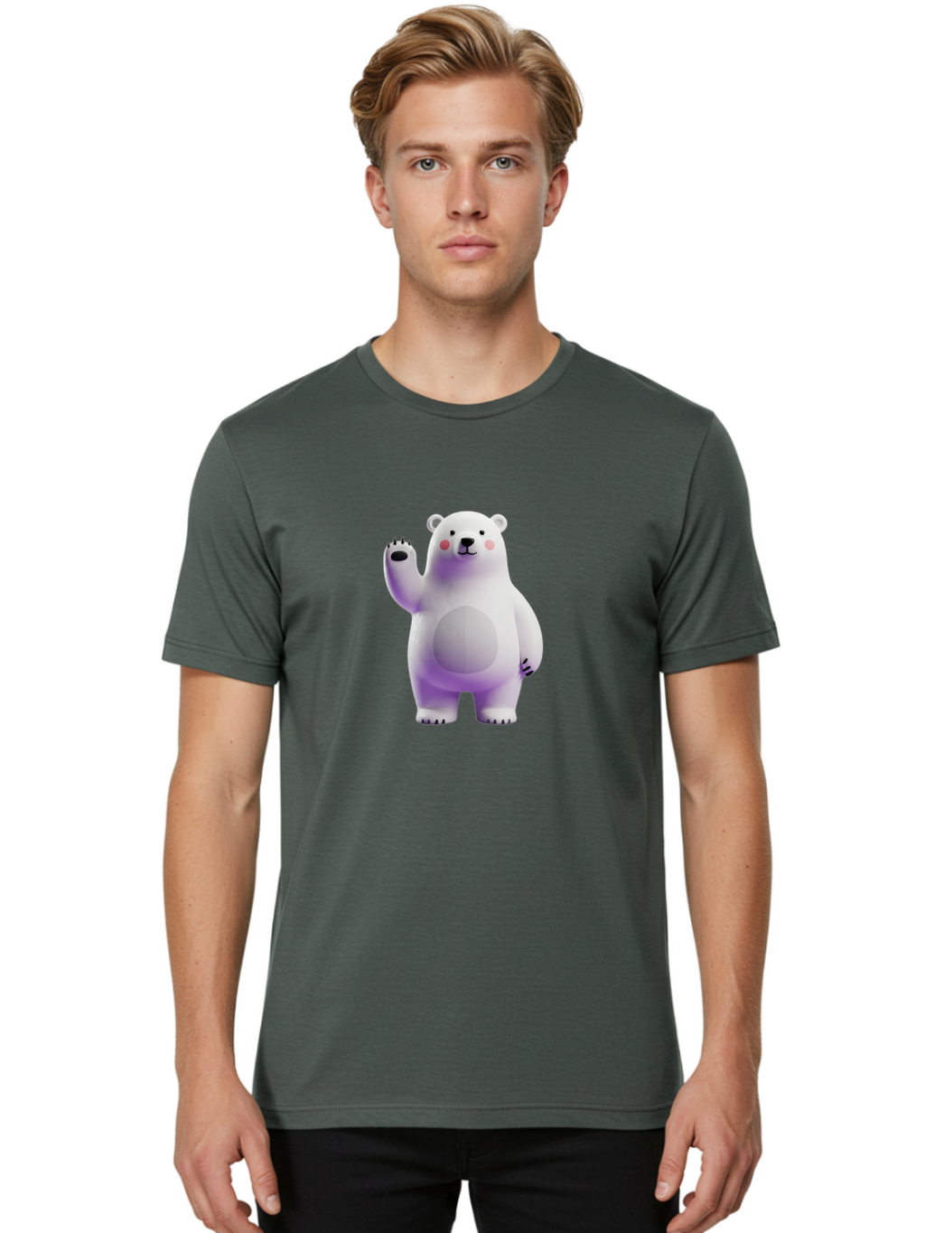 Polar-Bear-3 Men'S Graphic Tee, 100% Cotton, Comfortable Casual Summer Wear, Machine Washable, White Polar Bear, Cute Bear, Cartoon Character, Waving Paw, Friendly Animal, Lovable Creature, Adorable Bear, Digital Illustration, Kawaii Art Bae640