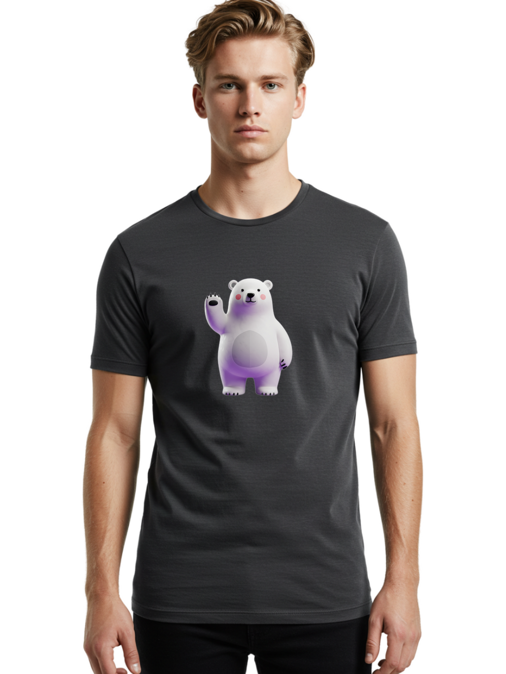 Polar-Bear-3 Men'S Graphic Tee, 100% Cotton, Comfortable Casual Summer Wear, Machine Washable, White Polar Bear, Cute Bear, Cartoon Character, Waving Paw, Friendly Animal, Lovable Creature, Adorable Bear, Digital Illustration, Kawaii Art Bae640