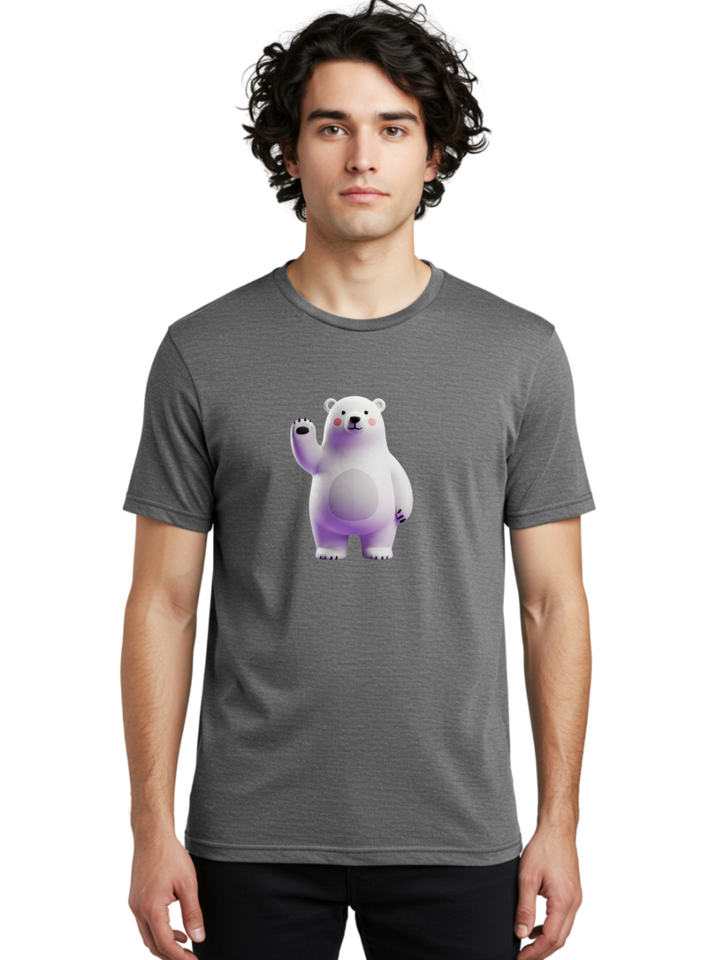 Polar-Bear-3 Men'S Graphic Tee, 100% Cotton, Comfortable Casual Summer Wear, Machine Washable, White Polar Bear, Cute Bear, Cartoon Character, Waving Paw, Friendly Animal, Lovable Creature, Adorable Bear, Digital Illustration, Kawaii Art Bae640
