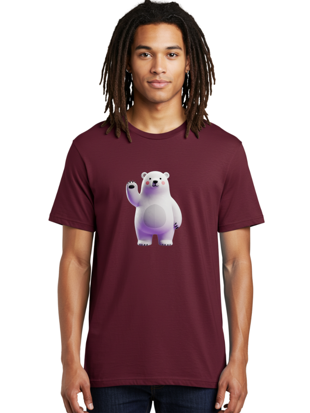 Polar-Bear-3 Men'S Graphic Tee, 100% Cotton, Comfortable Casual Summer Wear, Machine Washable, White Polar Bear, Cute Bear, Cartoon Character, Waving Paw, Friendly Animal, Lovable Creature, Adorable Bear, Digital Illustration, Kawaii Art Bae640