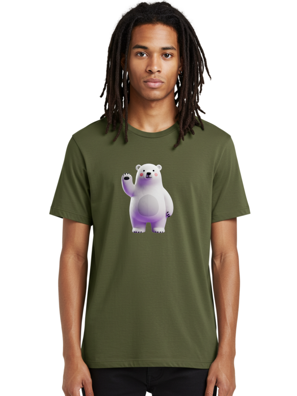 Polar-Bear-3 Men'S Graphic Tee, 100% Cotton, Comfortable Casual Summer Wear, Machine Washable, White Polar Bear, Cute Bear, Cartoon Character, Waving Paw, Friendly Animal, Lovable Creature, Adorable Bear, Digital Illustration, Kawaii Art Bae640
