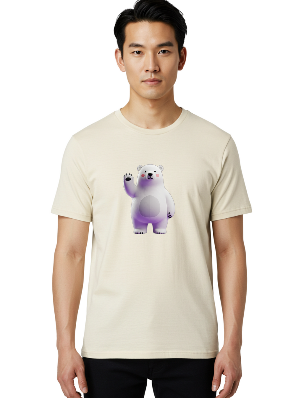 Polar-Bear-3 Men'S Graphic Tee, 100% Cotton, Comfortable Casual Summer Wear, Machine Washable, White Polar Bear, Cute Bear, Cartoon Character, Waving Paw, Friendly Animal, Lovable Creature, Adorable Bear, Digital Illustration, Kawaii Art Bae640