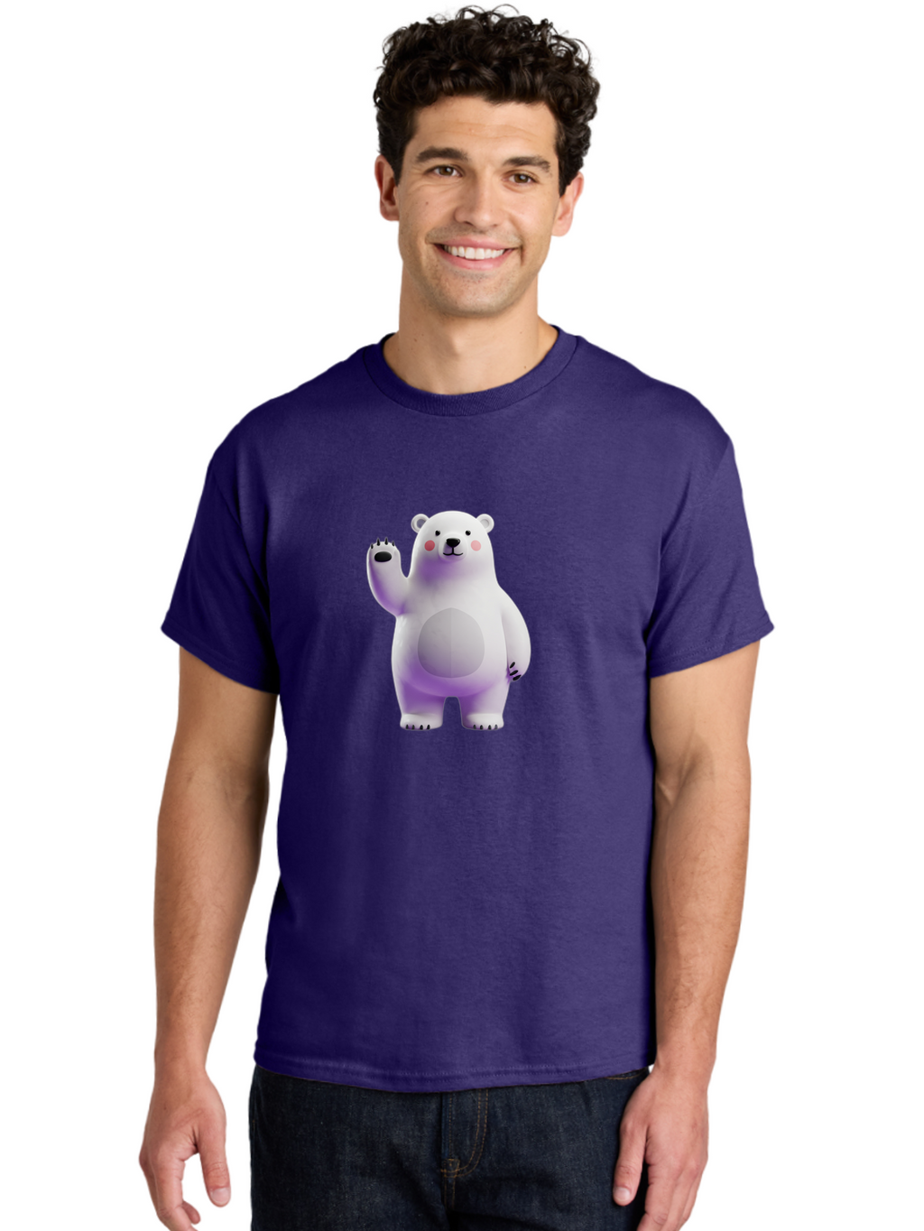 Polar-Bear-3 Men'S Graphic Tee, 100% Cotton, Comfortable Casual Summer Wear, Machine Washable, White Polar Bear, Cute Bear, Cartoon Character, Waving Paw, Friendly Animal, Lovable Creature, Adorable Bear, Digital Illustration, Kawaii Art Bae640