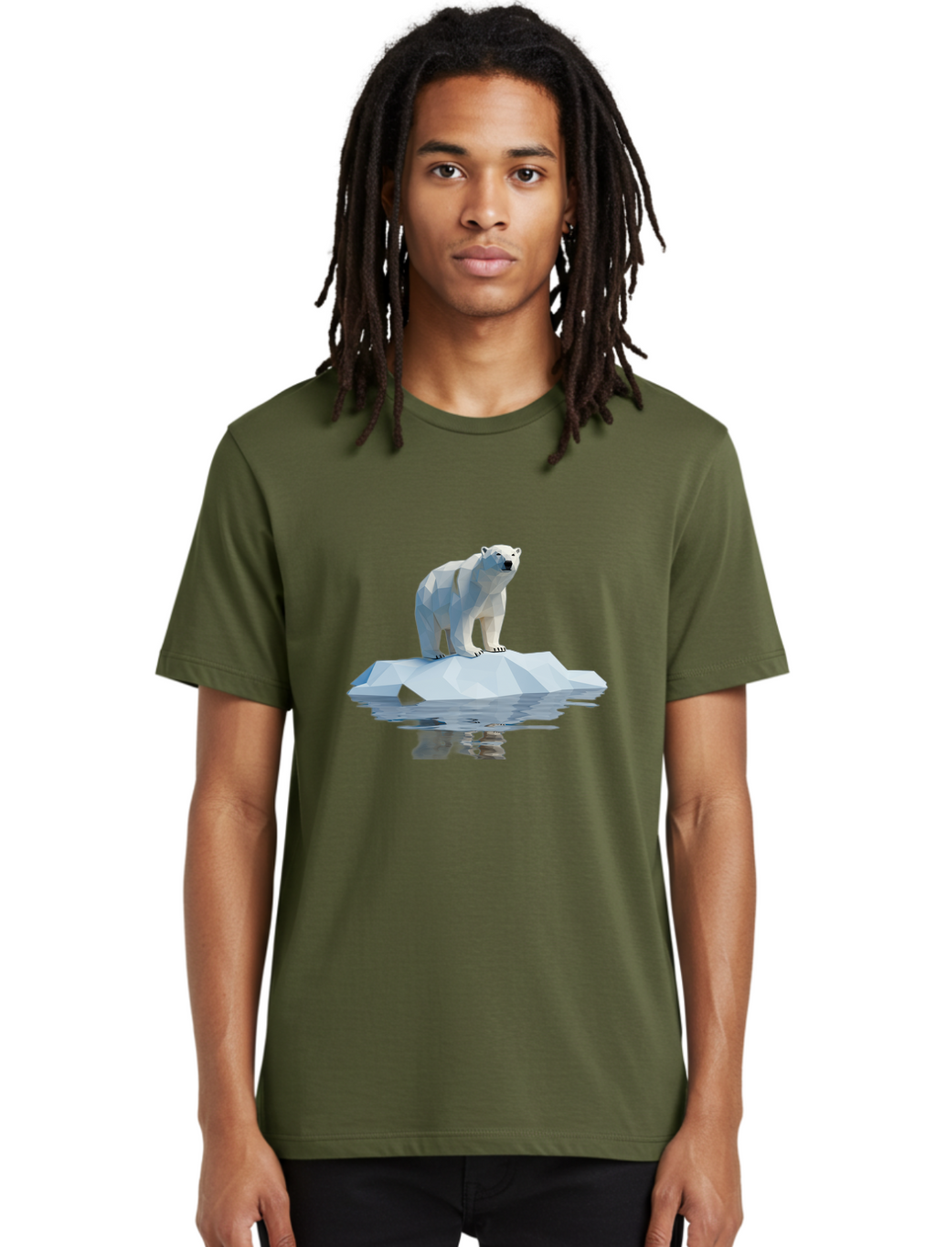 Polar-Bear-5 Men'S Graphic Tee, 100% Cotton, Comfortable Casual Summer Wear, Machine Washable, Low Poly Polar Bear, Iceberg In The Water, Arctic Wildlife, Digital Art, 3D Rendering, Cold Climate, Icy Landscape, Wild Animal Bae642