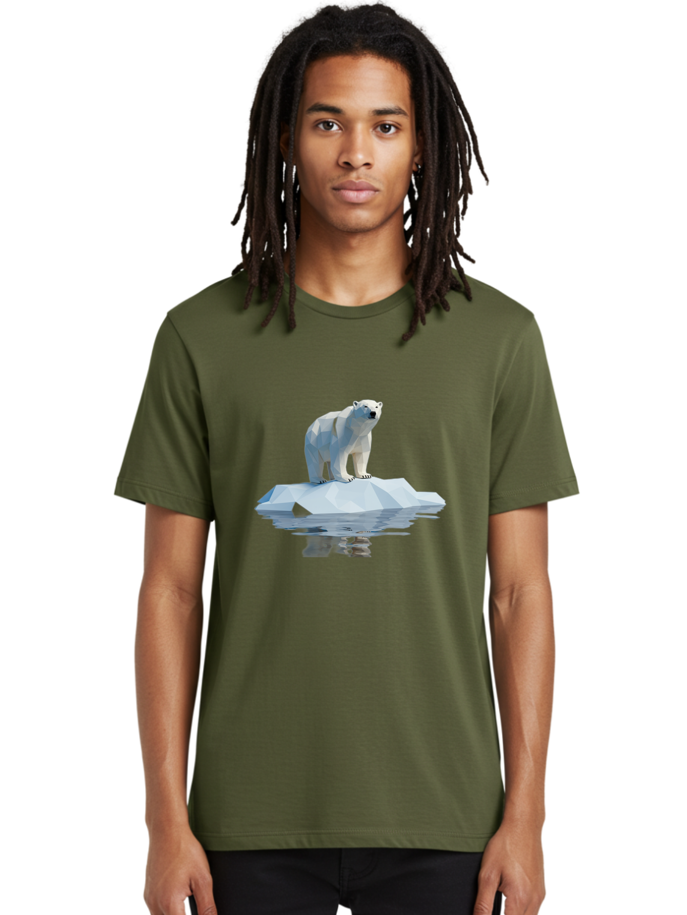 Polar-Bear-5 Men'S Graphic Tee, 100% Cotton, Comfortable Casual Summer Wear, Machine Washable, Low Poly Polar Bear, Iceberg In The Water, Arctic Wildlife, Digital Art, 3D Rendering, Cold Climate, Icy Landscape, Wild Animal Bae642