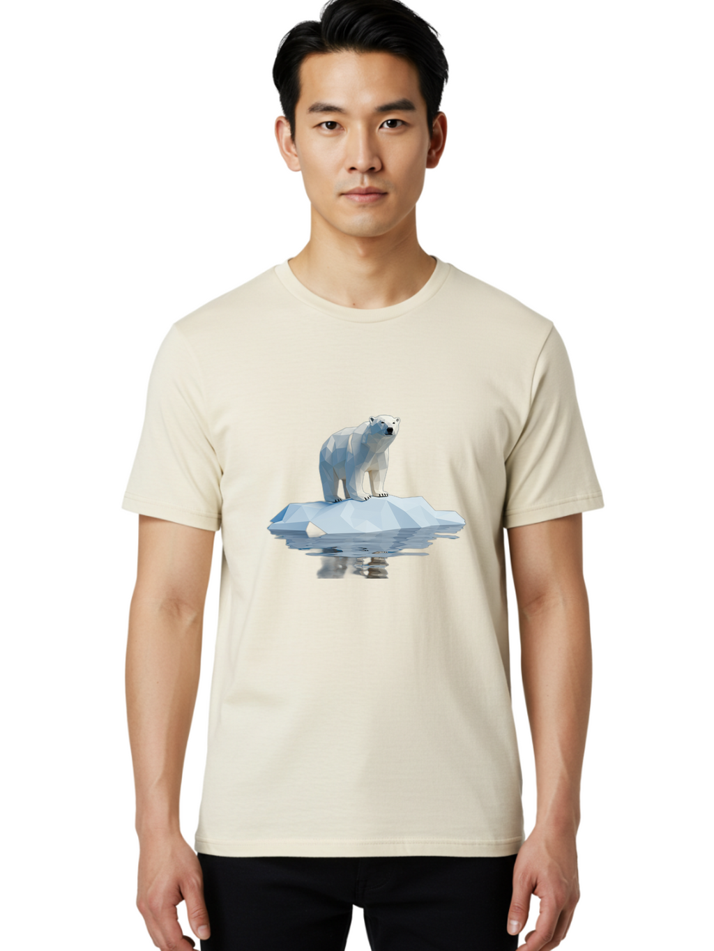 Polar-Bear-5 Men'S Graphic Tee, 100% Cotton, Comfortable Casual Summer Wear, Machine Washable, Low Poly Polar Bear, Iceberg In The Water, Arctic Wildlife, Digital Art, 3D Rendering, Cold Climate, Icy Landscape, Wild Animal Bae642