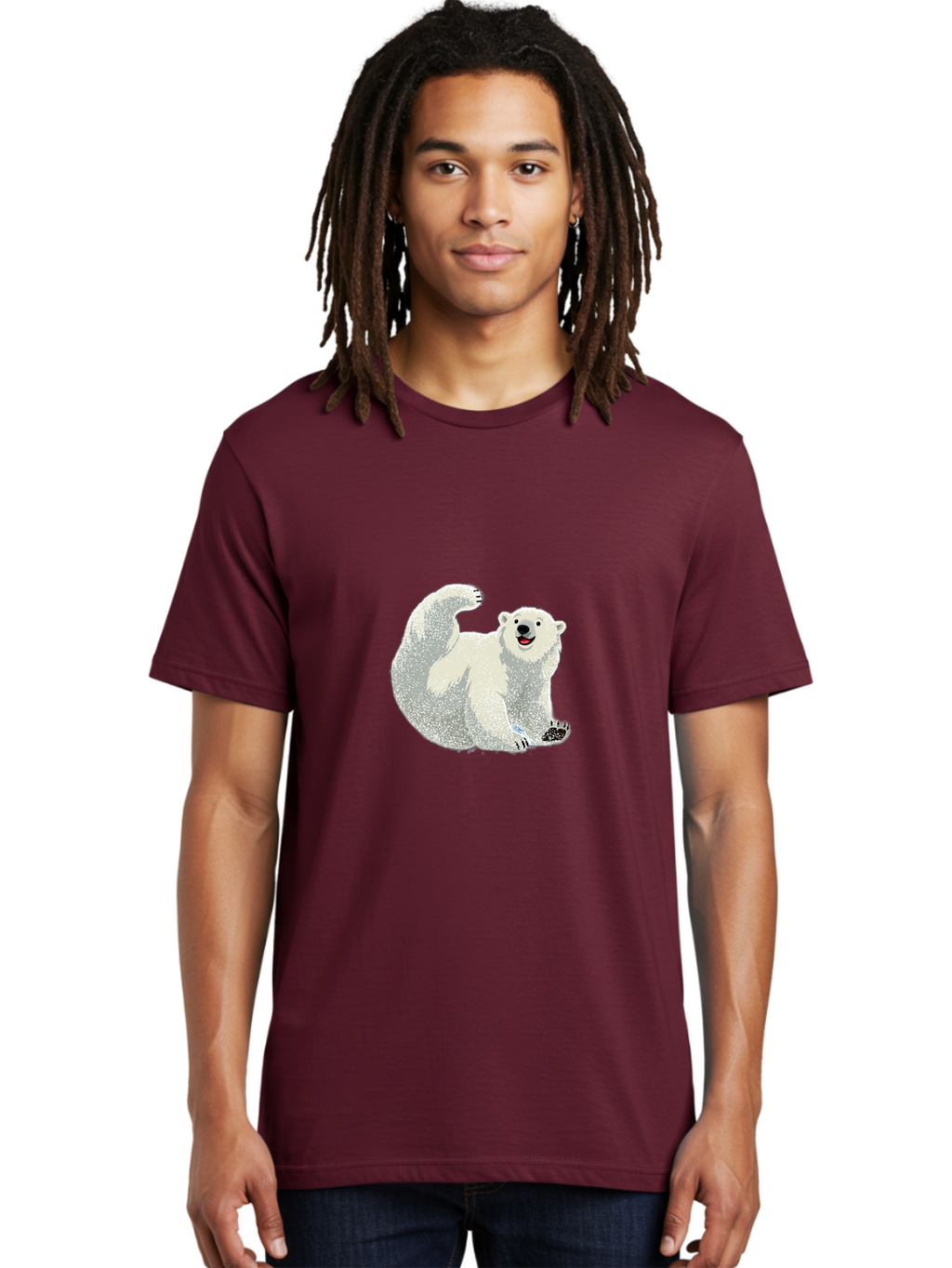 Polar-Bear-8 Men'S Graphic Tee, 100% Cotton, Comfortable Casual Summer Wear, Machine Washable, Polar Bear, Cartoon Polar Bear, White Bear, Playful Bear, Happy Bear, Bear With One Paw Up, Wild Animal, Cute Bear, Bear Illustration Bae645