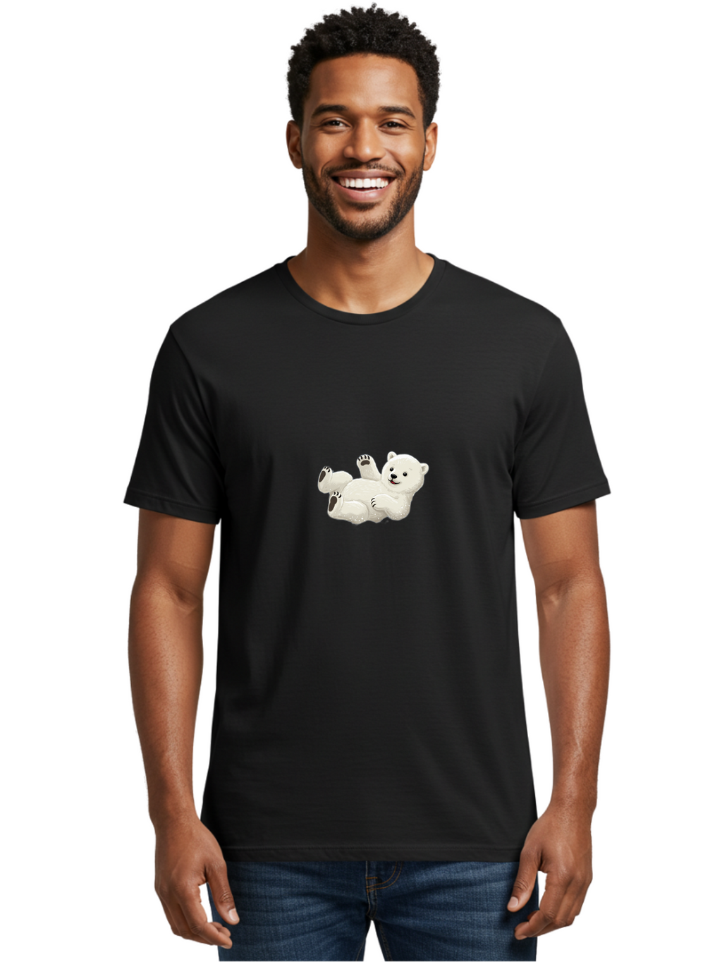 Polar-Bear-9 Men'S Graphic Tee, 100% Cotton, Comfortable Casual Summer Wear, Machine Washable, Polar Bear Lying On Its Back, Playful Pose, Cute Expression, White Fur, Black Nose, Cartoon Style, Adorable Animal, Funny Character, Bae646