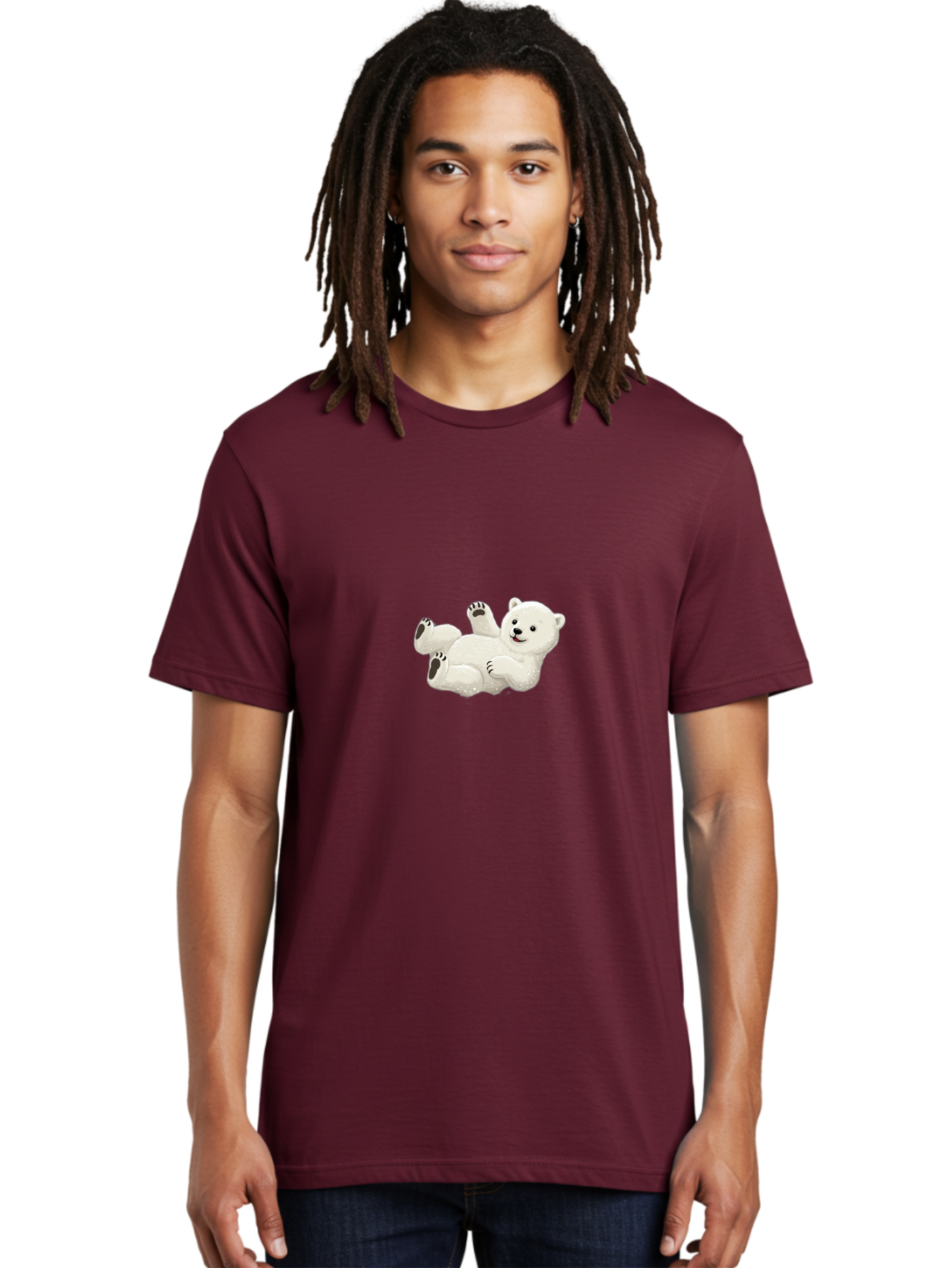 Polar-Bear-9 Men'S Graphic Tee, 100% Cotton, Comfortable Casual Summer Wear, Machine Washable, Polar Bear Lying On Its Back, Playful Pose, Cute Expression, White Fur, Black Nose, Cartoon Style, Adorable Animal, Funny Character, Bae646