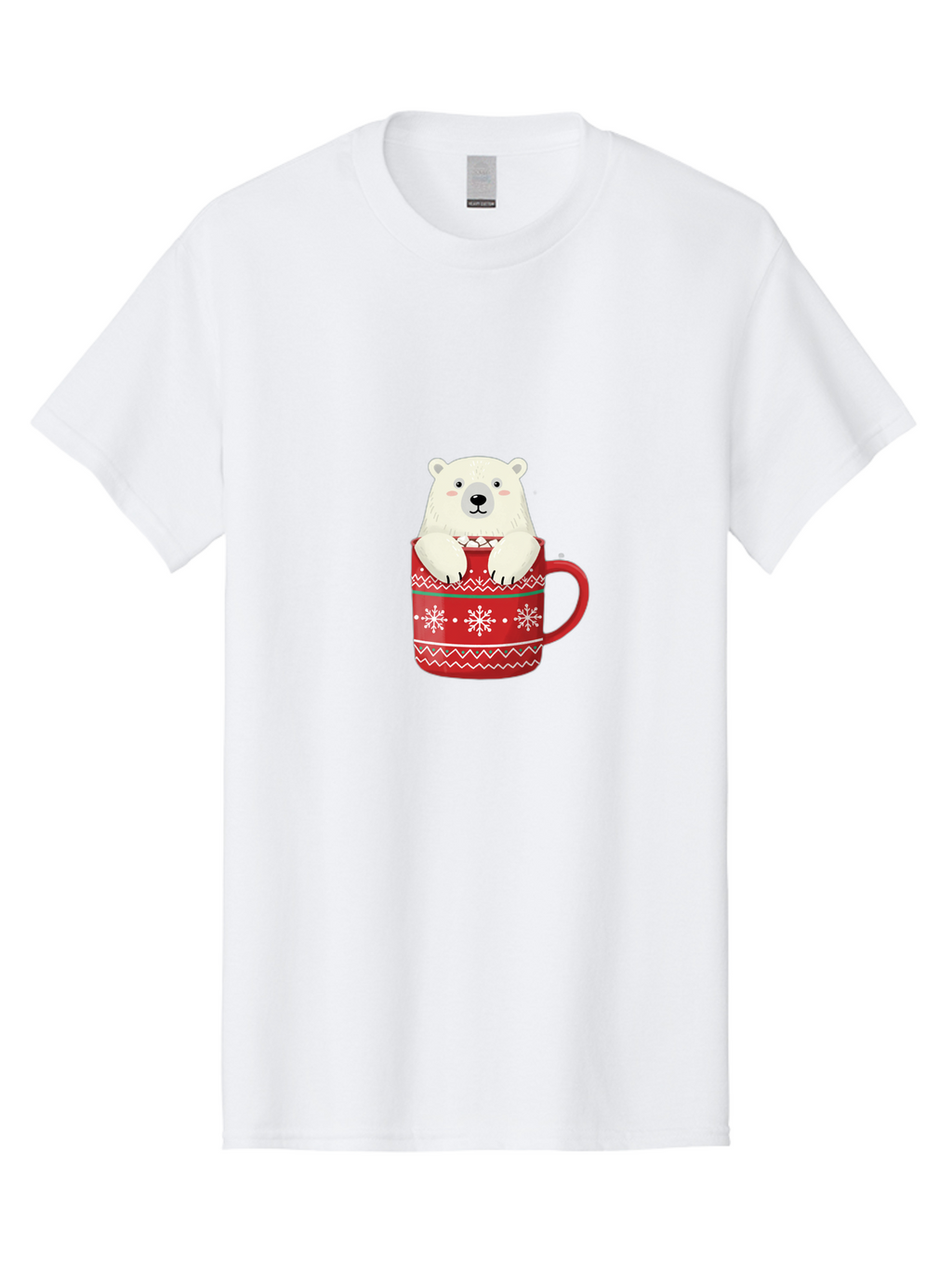 Polar-Bear-In-Mug-1 Men'S Graphic Tee, 100% Cotton, Comfortable Casual Summer Wear, Machine Washable, Polar Bear In A Mug, Christmas Mug, Red Mug, Snowflakes, White Bear, Funny Bear, Cartoon Character, Winter Theme, Festive Design, Bae655