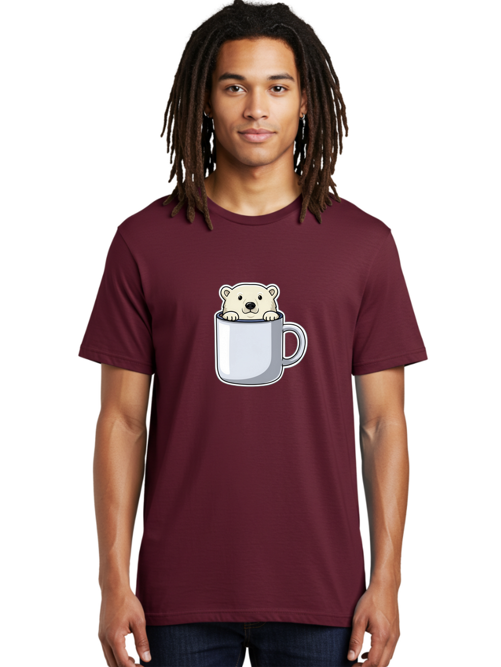 Polar-Bear-In-Mug-2 Men'S Graphic Tee, 100% Cotton, Comfortable Casual Summer Wear, Machine Washable, Polar Bear In Coffee Mug, Cartoon Character, Cute Animal, Funny Illustration, Coffee Break, Morning Routine, Office Humor, Creative Design, Bae656