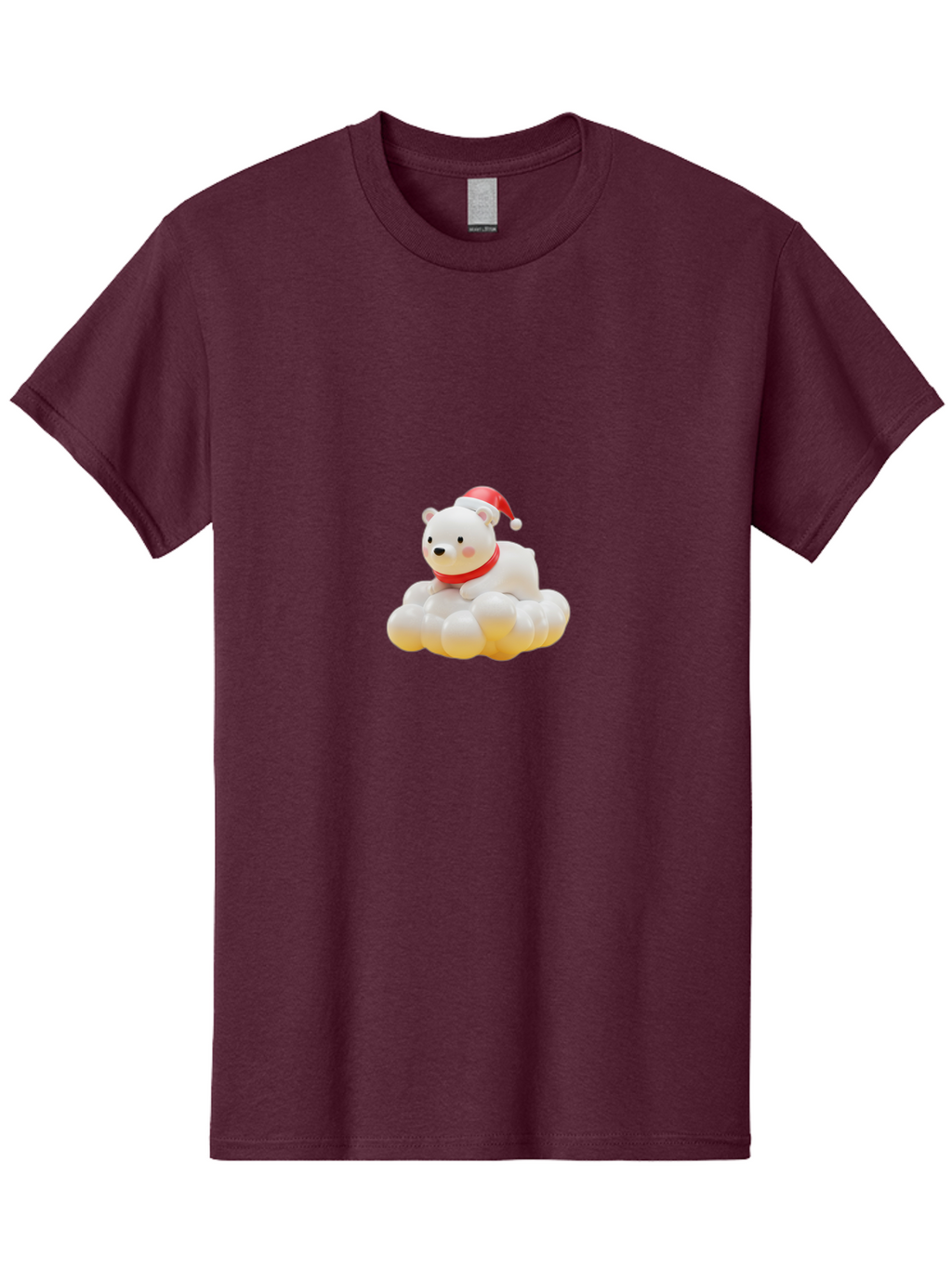 Polar-Bear-On-Cloud Men'S Graphic Tee, 100% Cotton, Comfortable Casual Summer Wear, Machine Washable, White Polar Bear, Red Santa Hat, Red Scarf, Cute Figurine, Christmas Decoration, Holiday Icon, Winter Wonderland, Festive Character Bae663