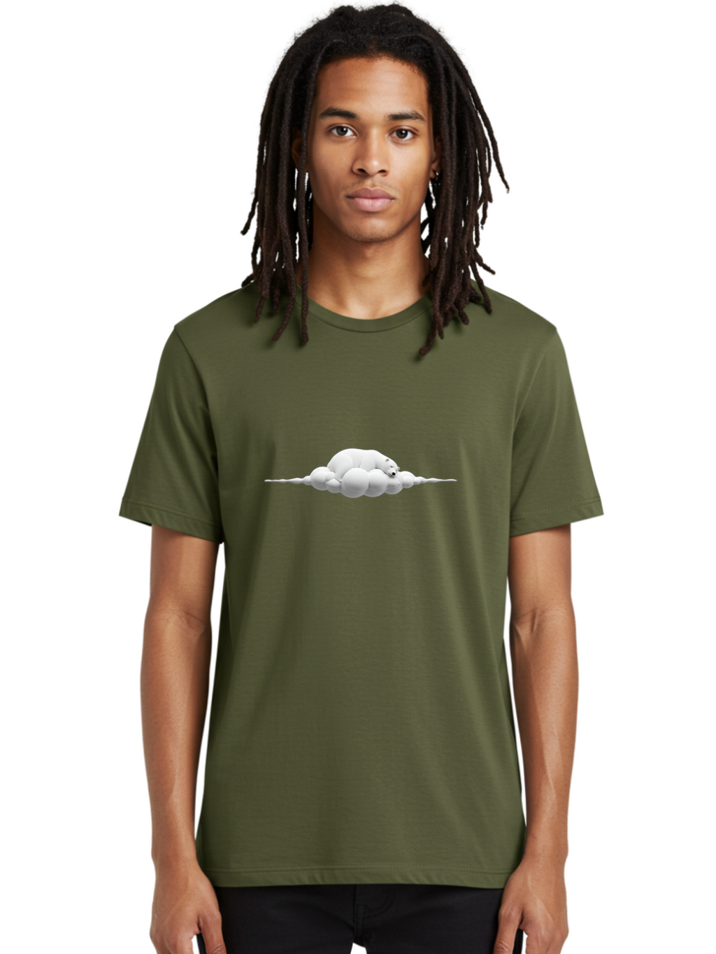 Polar-Bear-Sleeping-On-Cloud Men'S Graphic Tee, 100% Cotton, Comfortable Casual Summer Wear, Machine Washable, Sleeping Polar Bear, Fluffy Cloud, Peaceful Scene, Serene Atmosphere, Calming Image, Dreamy Landscape, Polar Bear On Cloud, Bae668
