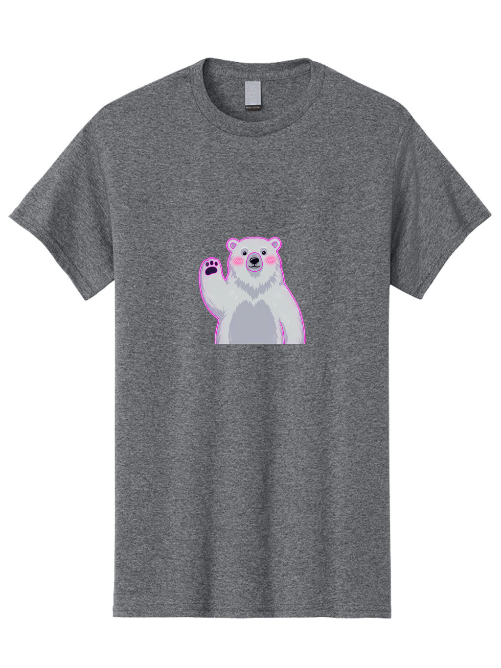 Polar-Bear-Waving Men'S Graphic Tee, 100% Cotton, Comfortable Casual Summer Wear, Machine Washable, Cartoon Polar Bear, Waving Hand, Cute Animal, Kawaii Illustration, Pink Cheeks, White Fur, Friendly Gesture, Adorable Character Bae669