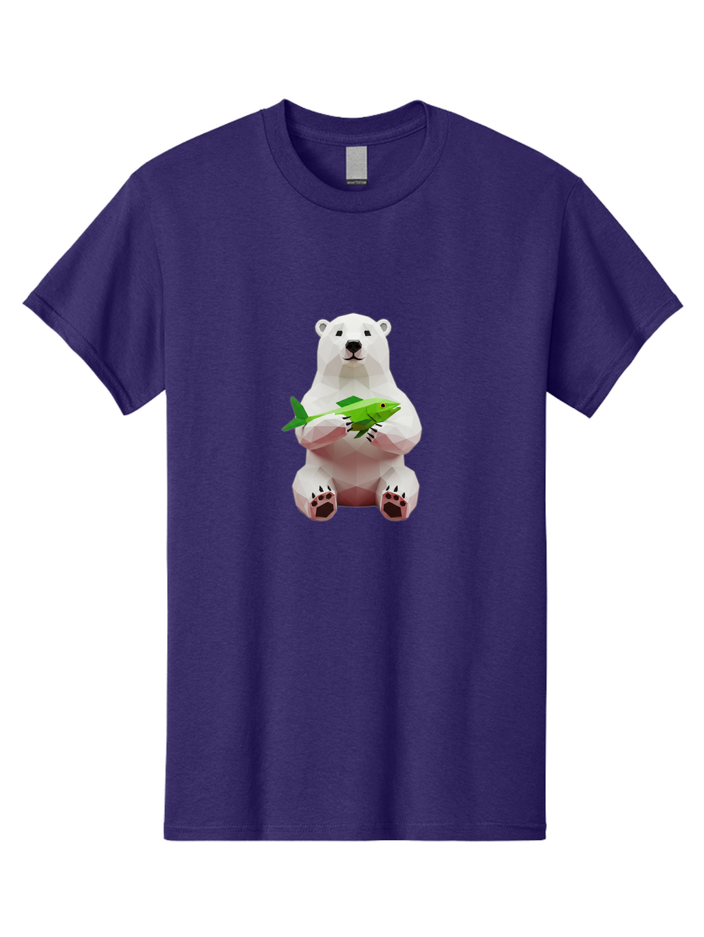 Polar-Bear-With-Fish-1 Men'S Graphic Tee, 100% Cotton, Comfortable Casual Summer Wear, Machine Washable, Low-Poly Polar Bear, 3D Illustration, Holding Fish, Arctic Wildlife, Geometric Art, Polar Bear Illustration, Wildlife Artwork, Bae670
