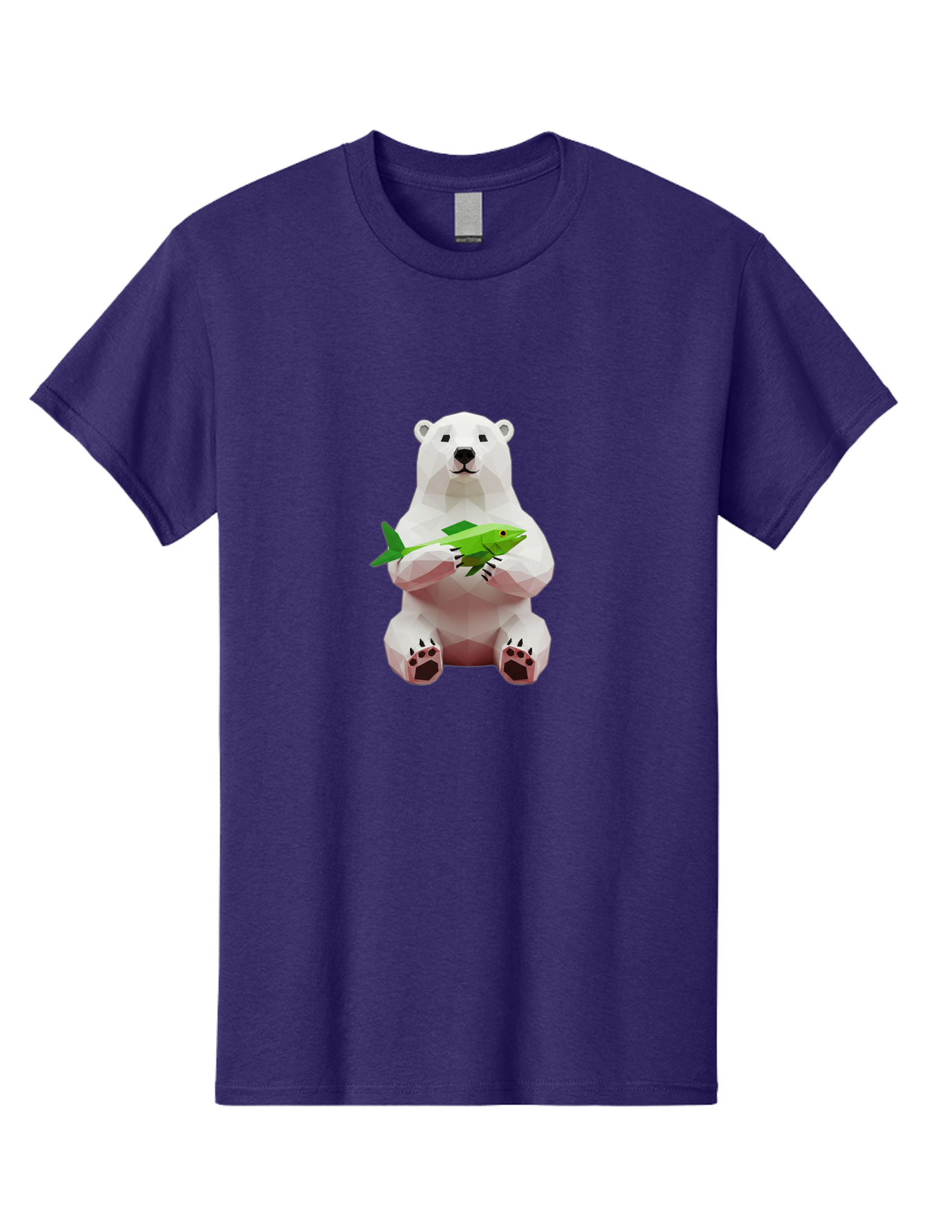 Polar-Bear-With-Fish-1 Men'S Graphic Tee, 100% Cotton, Comfortable Casual Summer Wear, Machine Washable, Low-Poly Polar Bear, 3D Illustration, Holding Fish, Arctic Wildlife, Geometric Art, Polar Bear Illustration, Wildlife Artwork, Bae670