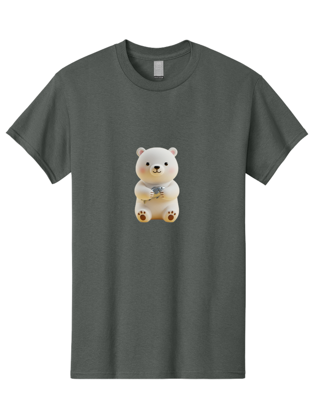 Polar-Bear-With-Fish Men'S Graphic Tee, 100% Cotton, Comfortable Casual Summer Wear, Machine Washable, Cute Polar Bear, White Bear, Holding Fish, Cartoon Character, Adorable Figurine, Kawaii Animal, Childlike Charm, Stuffed Animal, Bae674