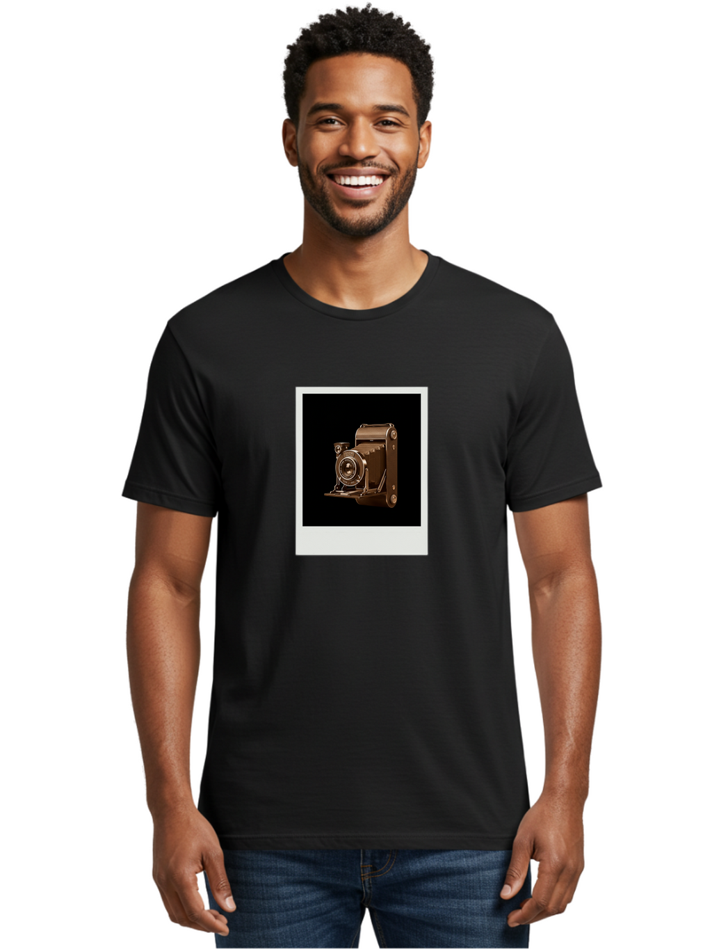 Polaroid-Camera-1 Men'S Graphic Tee, 100% Cotton, Comfortable Casual Summer Wear, Machine Washable, Vintage Camera, Old Photography Equipment, Retro Style, Antique Camera, Nostalgic Feel, Classic Design, Photography History, Instant Camera, Bae680