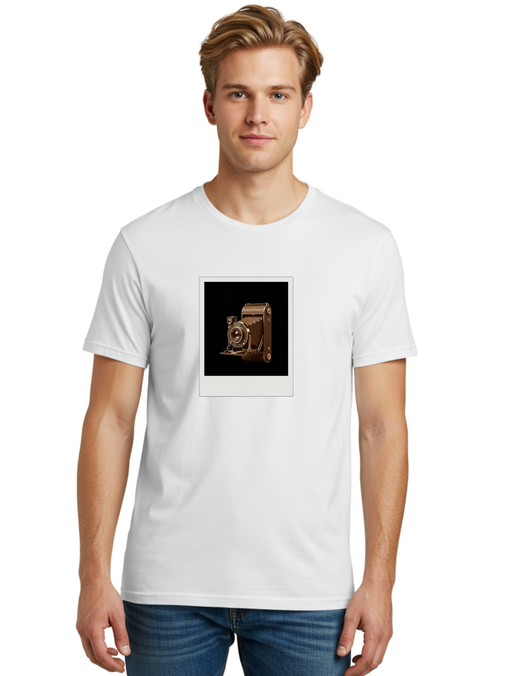 Polaroid-Camera-1 Men'S Graphic Tee, 100% Cotton, Comfortable Casual Summer Wear, Machine Washable, Vintage Camera, Old Photography Equipment, Retro Style, Antique Camera, Nostalgic Feel, Classic Design, Photography History, Instant Camera, Bae680