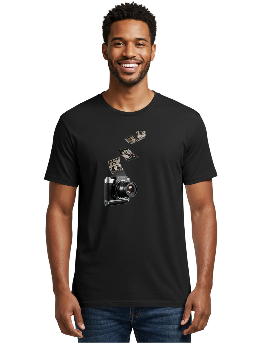 Polaroid-Camera-10 Men'S Graphic Tee, 100% Cotton, Comfortable Casual Summer Wear, Machine Washable, Sharedigital Camera, Black And Silver Camera, Polaroid Photographs, Black And White Portraits, Instant Photography, Camera Technology, Bae681