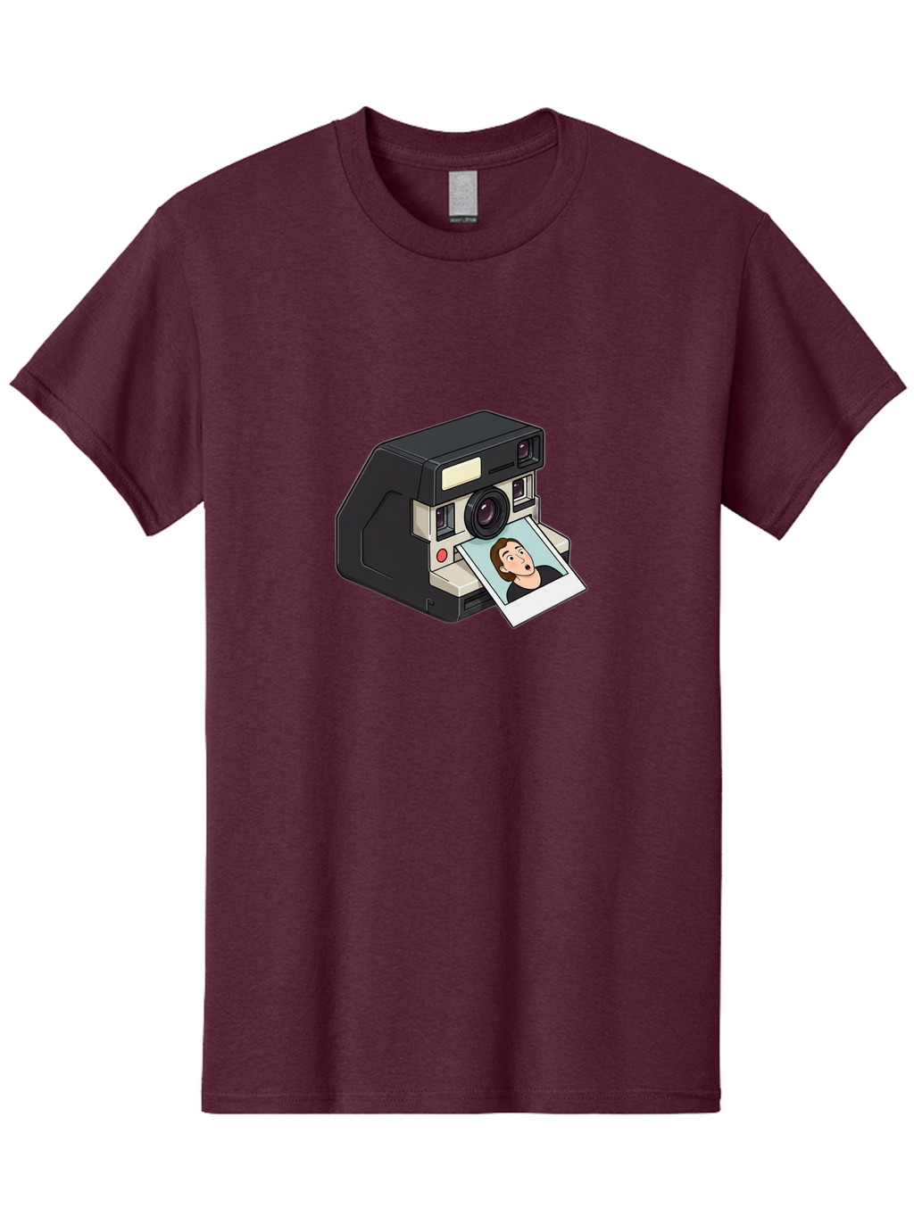 Polaroid-Camera-3 Men'S Graphic Tee, 100% Cotton, Comfortable Casual Summer Wear, Machine Washable, Vintage Camera, Instant Photography, Retro Style, Shocked Expression, Cartoon Character, Nostalgic Feel, Casual Portrait, Surprised Face, Bae683