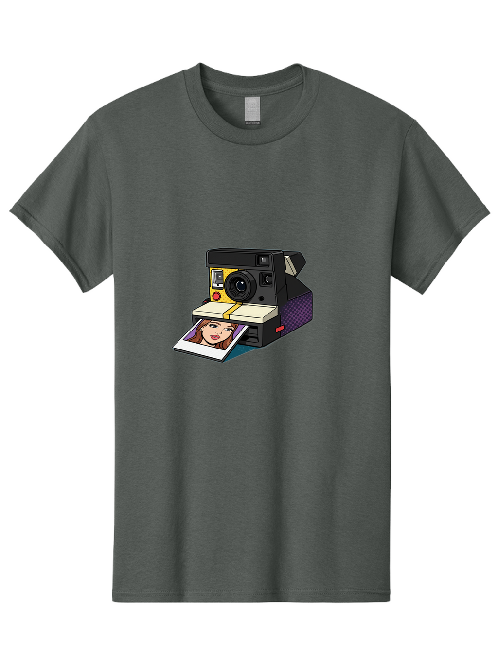 Polaroid-Camera-5 Men'S Graphic Tee, 100% Cotton, Comfortable Casual Summer Wear, Machine Washable, Instant Camera, Polaroid Photography, Retro Camera, Smiling Woman Portrait, Red Lips, Analog Photography, Instant Print Bae685