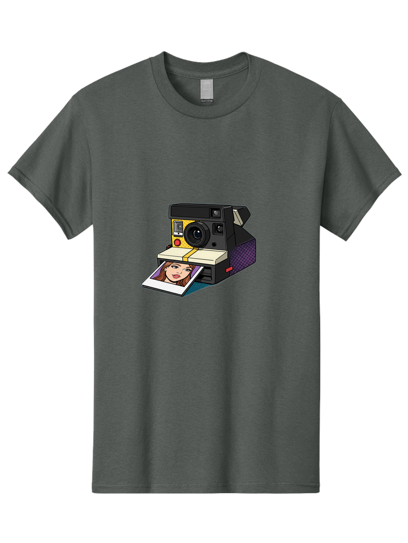 Polaroid-Camera-5 Men'S Graphic Tee, 100% Cotton, Comfortable Casual Summer Wear, Machine Washable, Instant Camera, Polaroid Photography, Retro Camera, Smiling Woman Portrait, Red Lips, Analog Photography, Instant Print Bae685