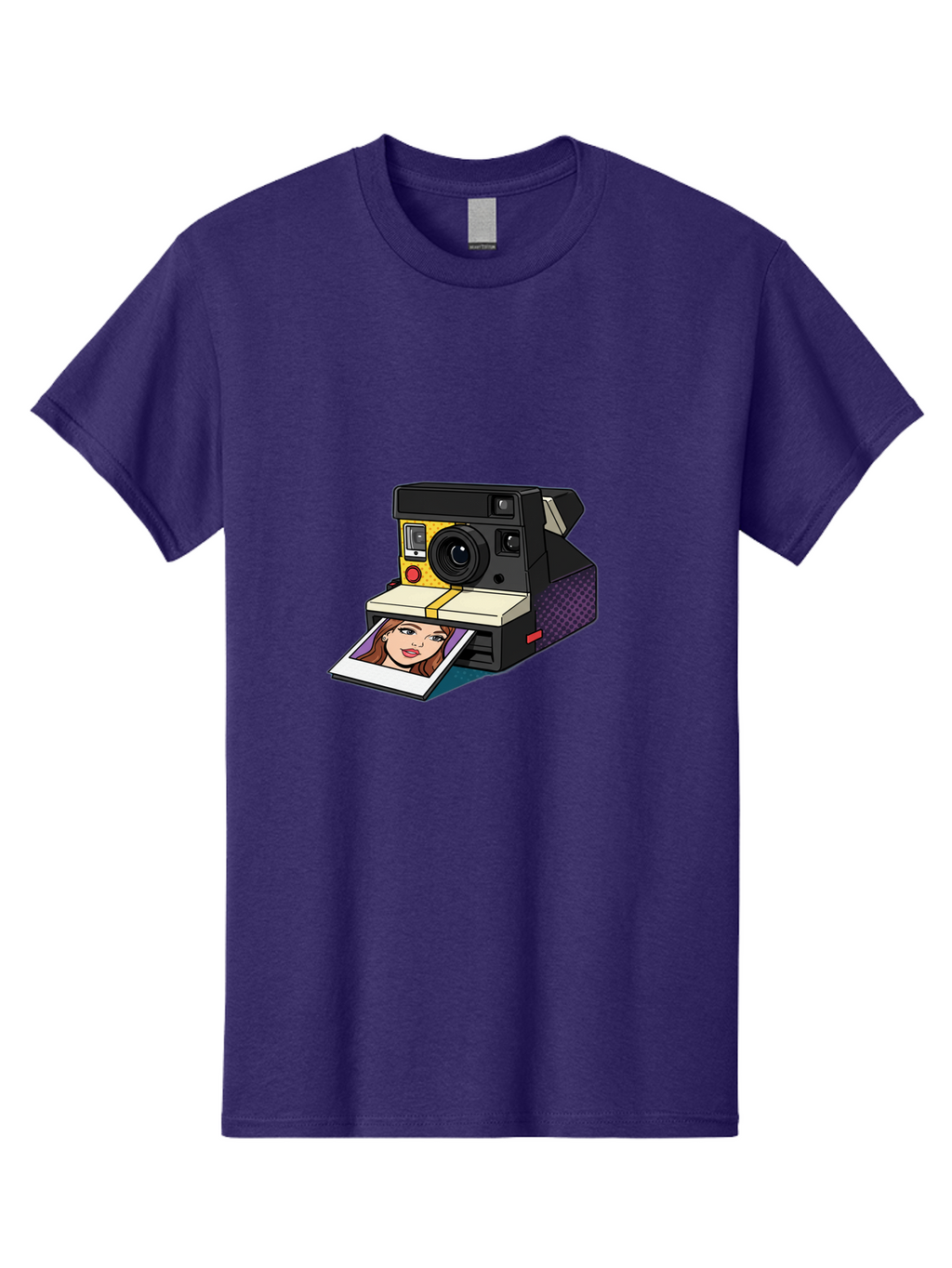 Polaroid-Camera-5 Men'S Graphic Tee, 100% Cotton, Comfortable Casual Summer Wear, Machine Washable, Instant Camera, Polaroid Photography, Retro Camera, Smiling Woman Portrait, Red Lips, Analog Photography, Instant Print Bae685