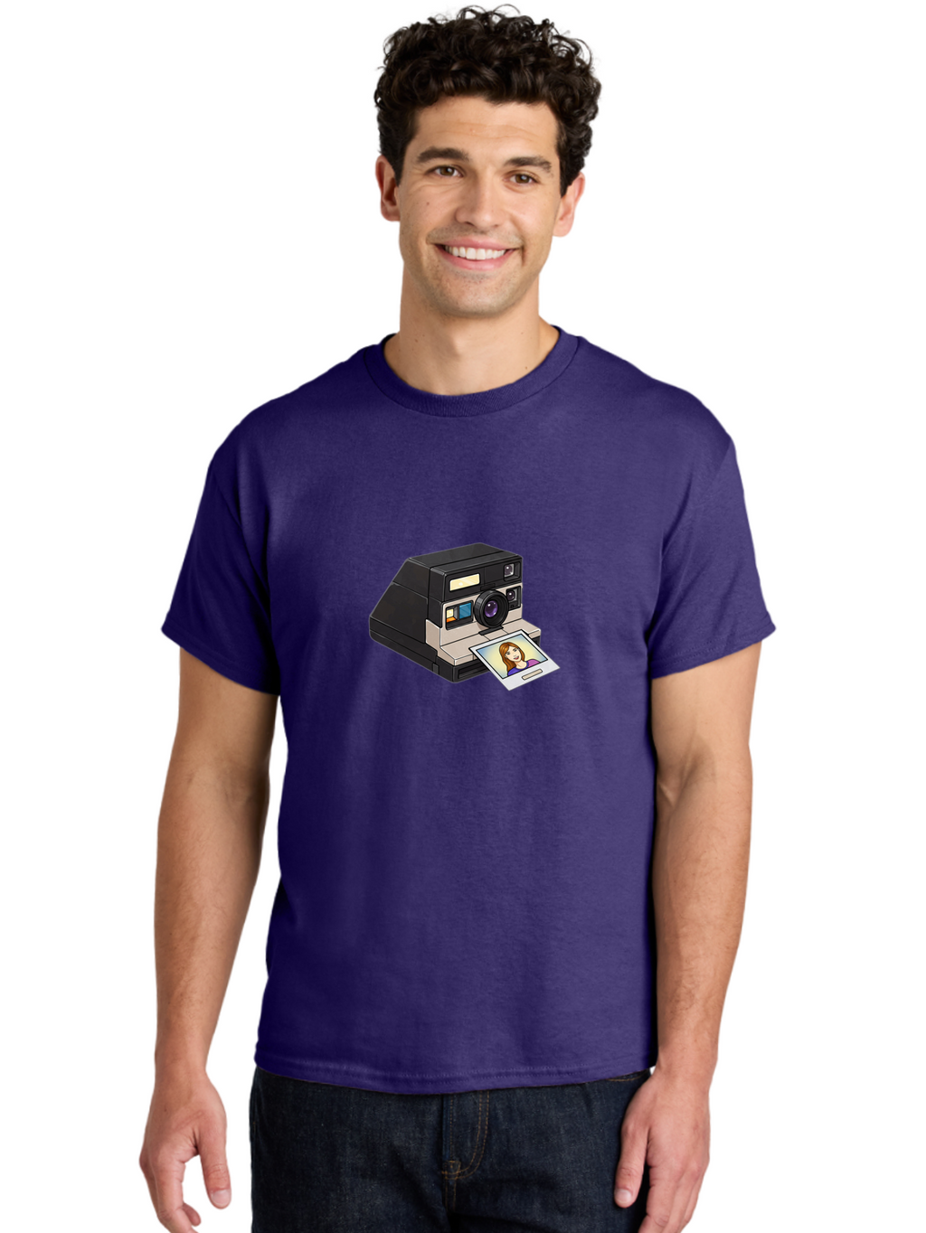 Polaroid-Camera-6 Men'S Graphic Tee, 100% Cotton, Comfortable Casual Summer Wear, Machine Washable, Polaroid Camera, Instant Photo, Printed Picture, Cartoon-Style, Retro Photography, Nostalgic Feel, Photo Of A Woman, Digital Illustration, Bae686