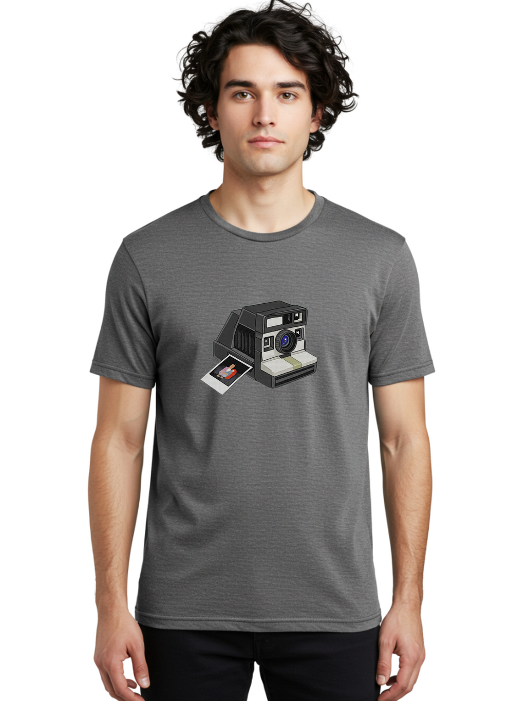 Polaroid-Camera-7 Men'S Graphic Tee, 100% Cotton, Comfortable Casual Summer Wear, Machine Washable, Polaroid Camera, Instant Photo, Nostalgic Technology, Retro Photography, Developed Picture, Square Format, Close-Up Shot, Digital Illustration Bae687