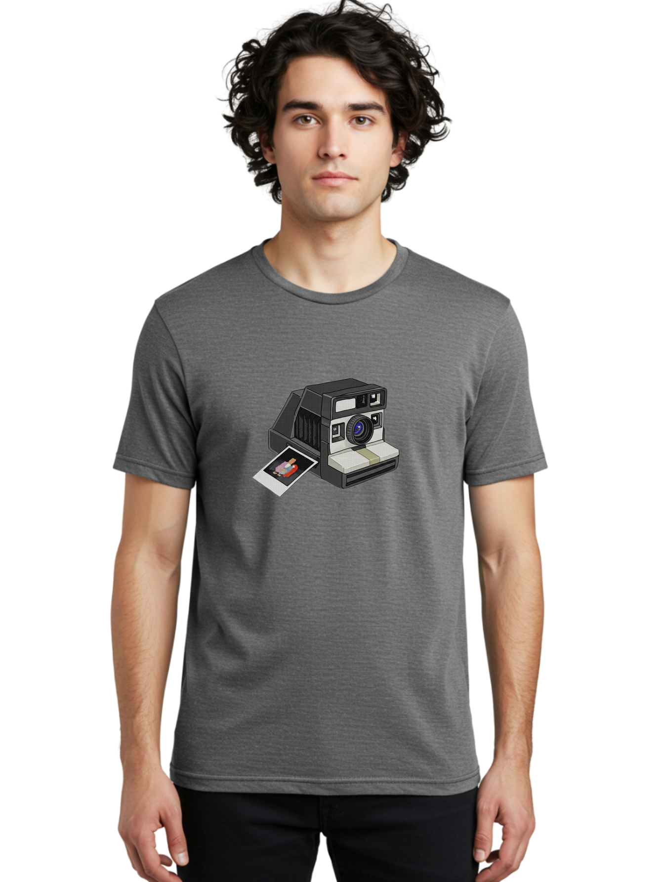 Polaroid-Camera-7 Men'S Graphic Tee, 100% Cotton, Comfortable Casual Summer Wear, Machine Washable, Polaroid Camera, Instant Photo, Nostalgic Technology, Retro Photography, Developed Picture, Square Format, Close-Up Shot, Digital Illustration Bae687