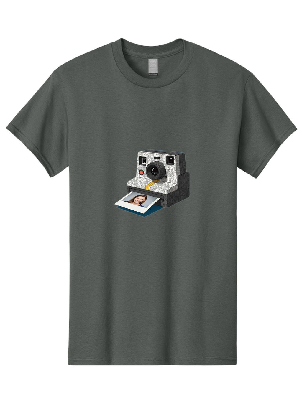 Polaroid-Camera-9 Men'S Graphic Tee, 100% Cotton, Comfortable Casual Summer Wear, Machine Washable, Vintage Camera, Instant Photography, Polaroid Picture, Smiling Woman, Retro Style, Nostalgic Feel, Analog Photography, Instant Print Bae689