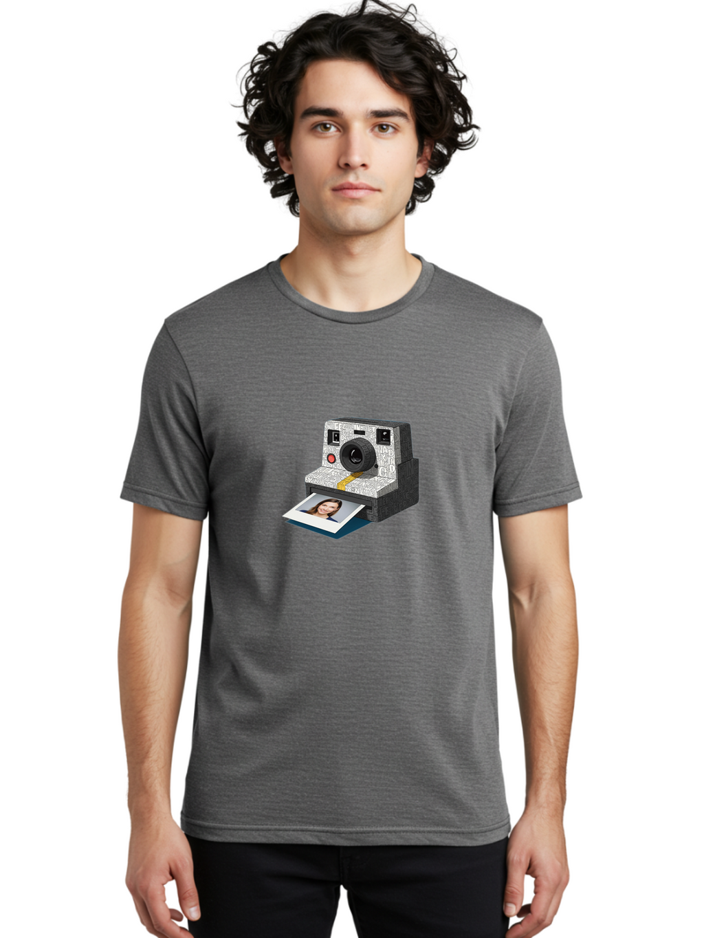 Polaroid-Camera-9 Men'S Graphic Tee, 100% Cotton, Comfortable Casual Summer Wear, Machine Washable, Vintage Camera, Instant Photography, Polaroid Picture, Smiling Woman, Retro Style, Nostalgic Feel, Analog Photography, Instant Print Bae689