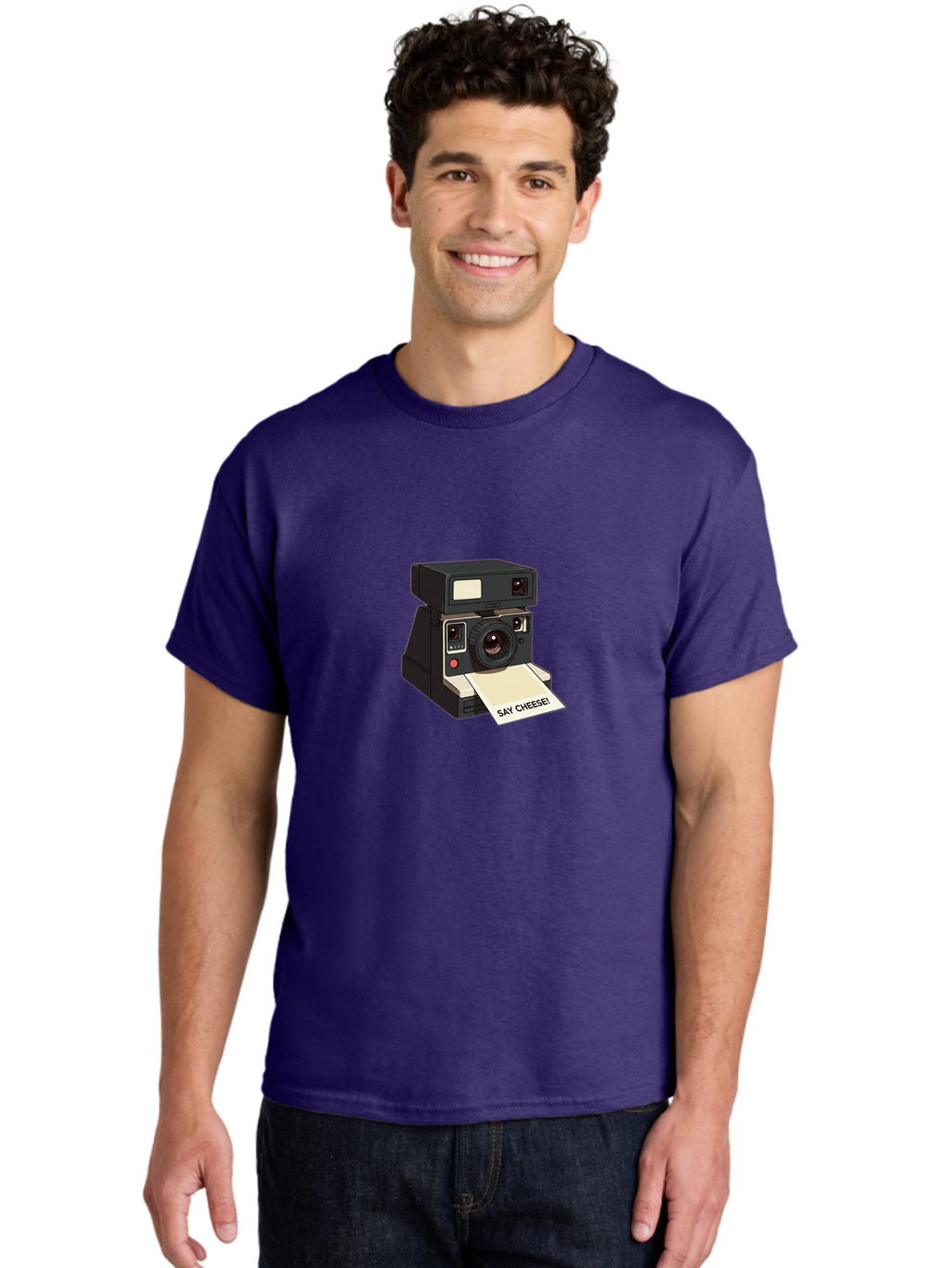 Polaroid-Camera Men'S Graphic Tee, 100% Cotton, Comfortable Casual Summer Wear, Machine Washable, Vintage Polaroid Camera, Instant Photography, Retro Style, Say Cheese Print, Nostalgic Feel, Photography Moment, Classic Design, Black Camera Bae690