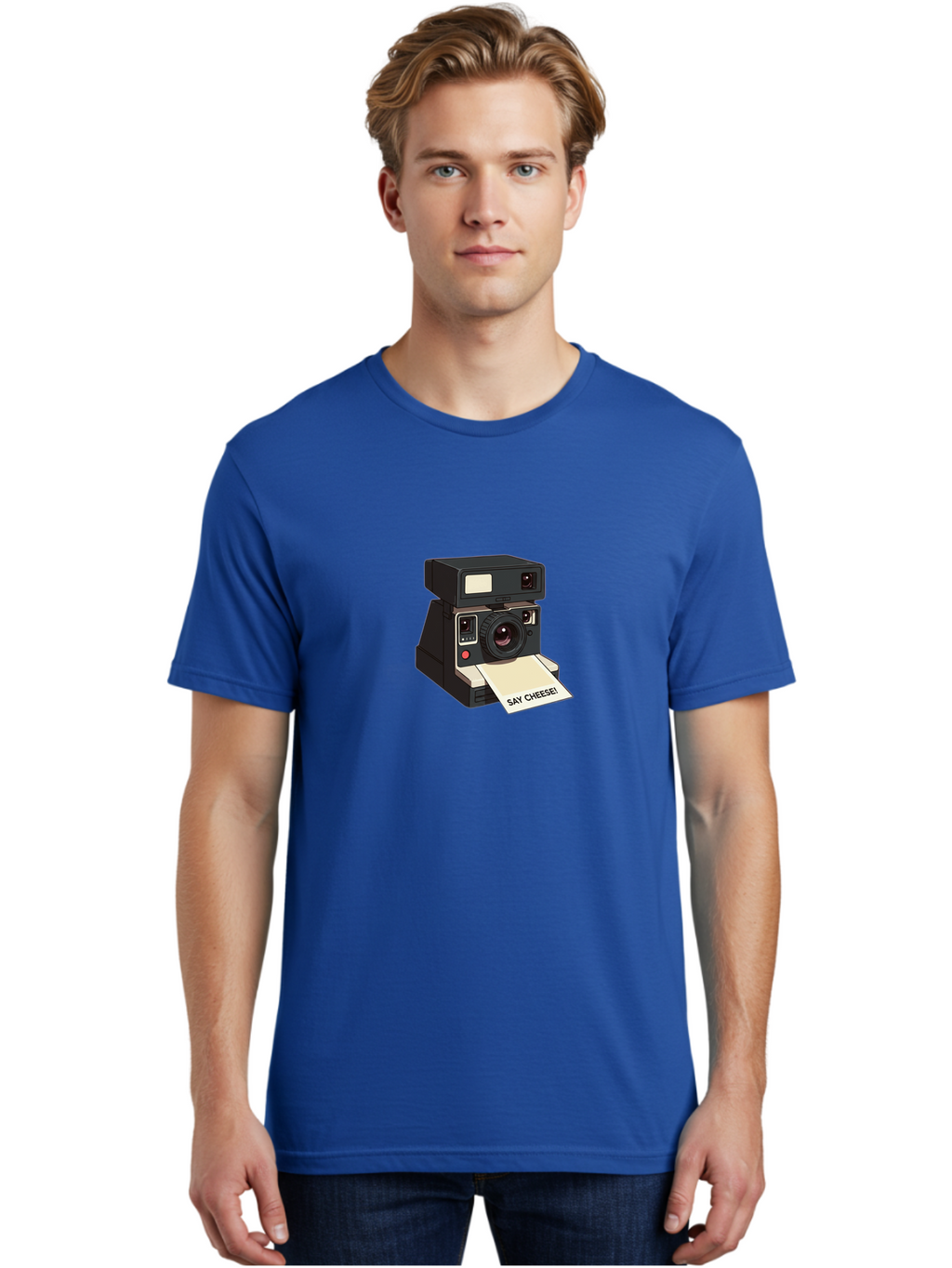 Polaroid-Camera Men'S Graphic Tee, 100% Cotton, Comfortable Casual Summer Wear, Machine Washable, Vintage Polaroid Camera, Instant Photography, Retro Style, Say Cheese Print, Nostalgic Feel, Photography Moment, Classic Design, Black Camera Bae690