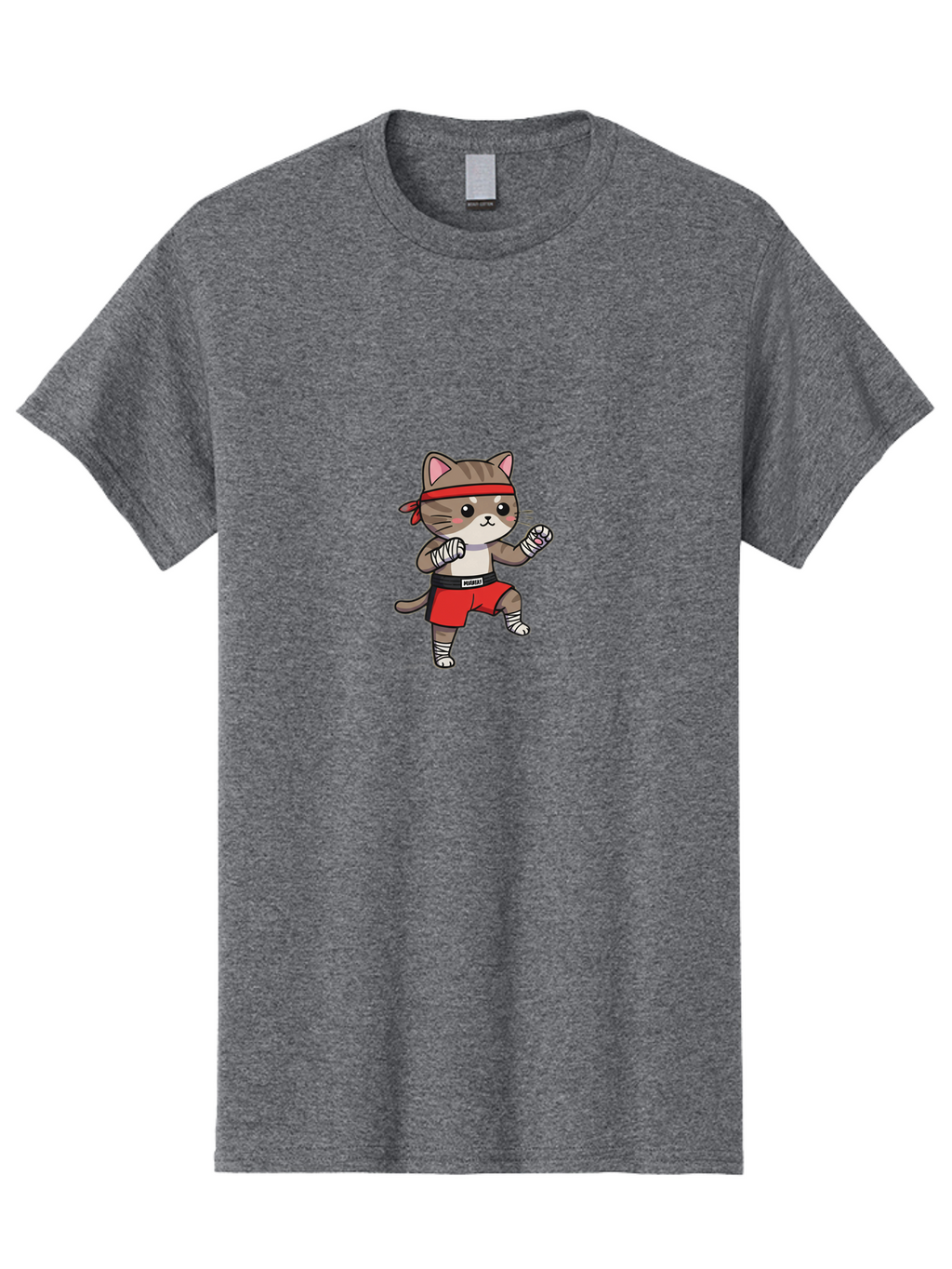 Punching-Cat Men'S Graphic Tee, 100% Cotton, Comfortable Casual Summer Wear, Machine Washable, Cartoon Cat, Martial Arts Pose, Red Headband, Red Shorts, White Bandages, Fighting Stance, Kitty Character, Cute Animal, Comic Style, Bae695